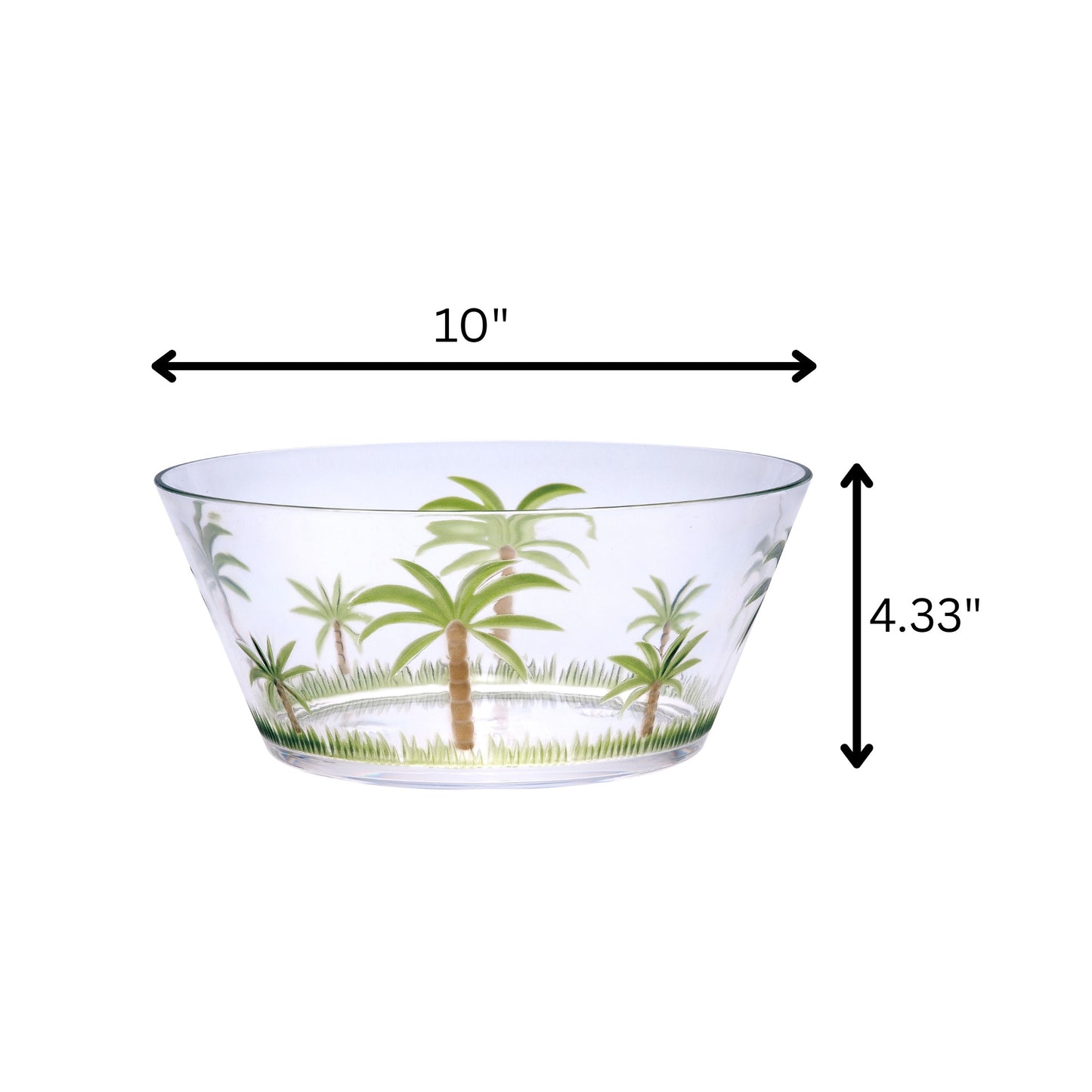 Clear and Green Palm Tree Acrylic Round Salad Bowl