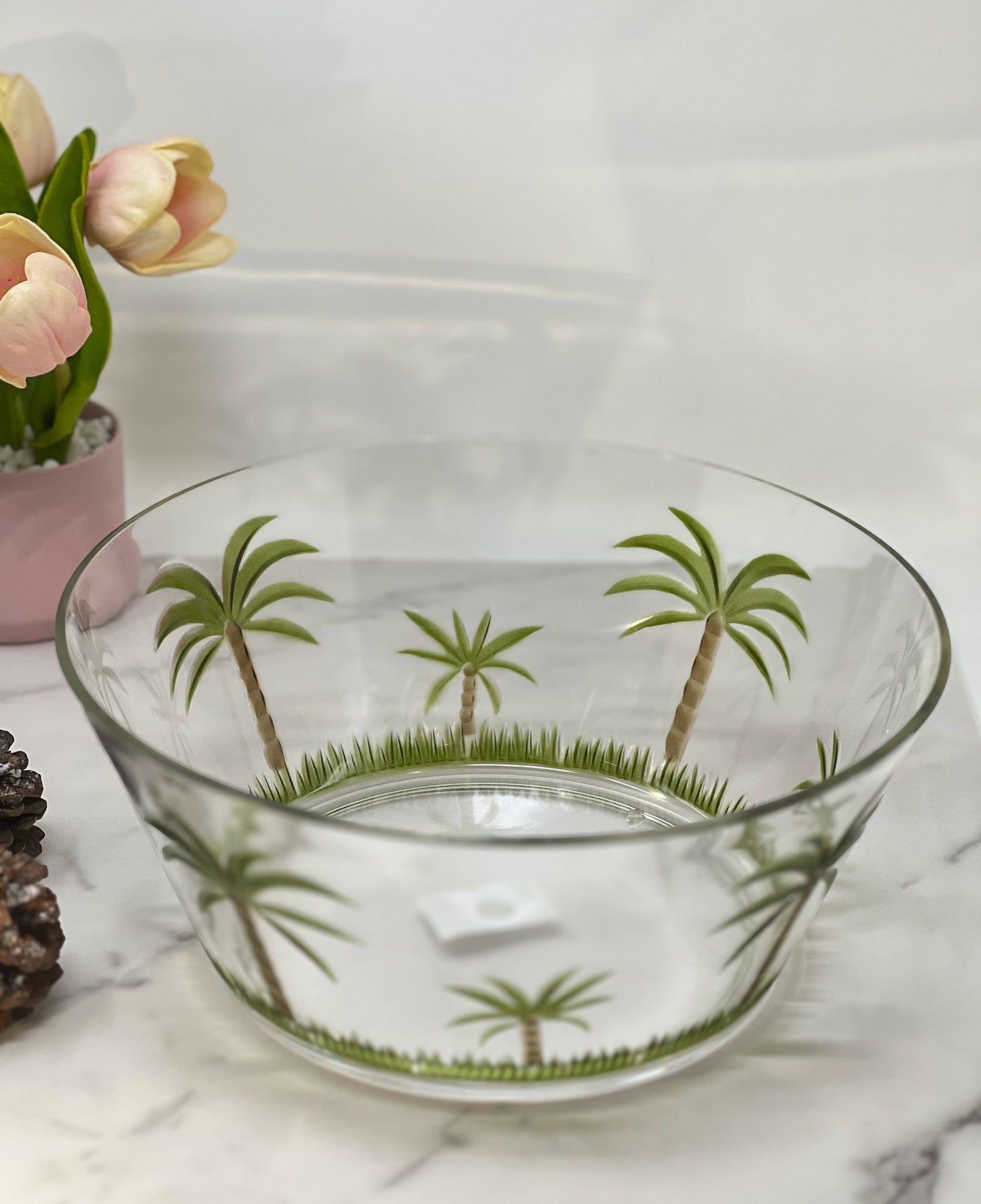 Clear and Green Palm Tree Acrylic Round Salad Bowl