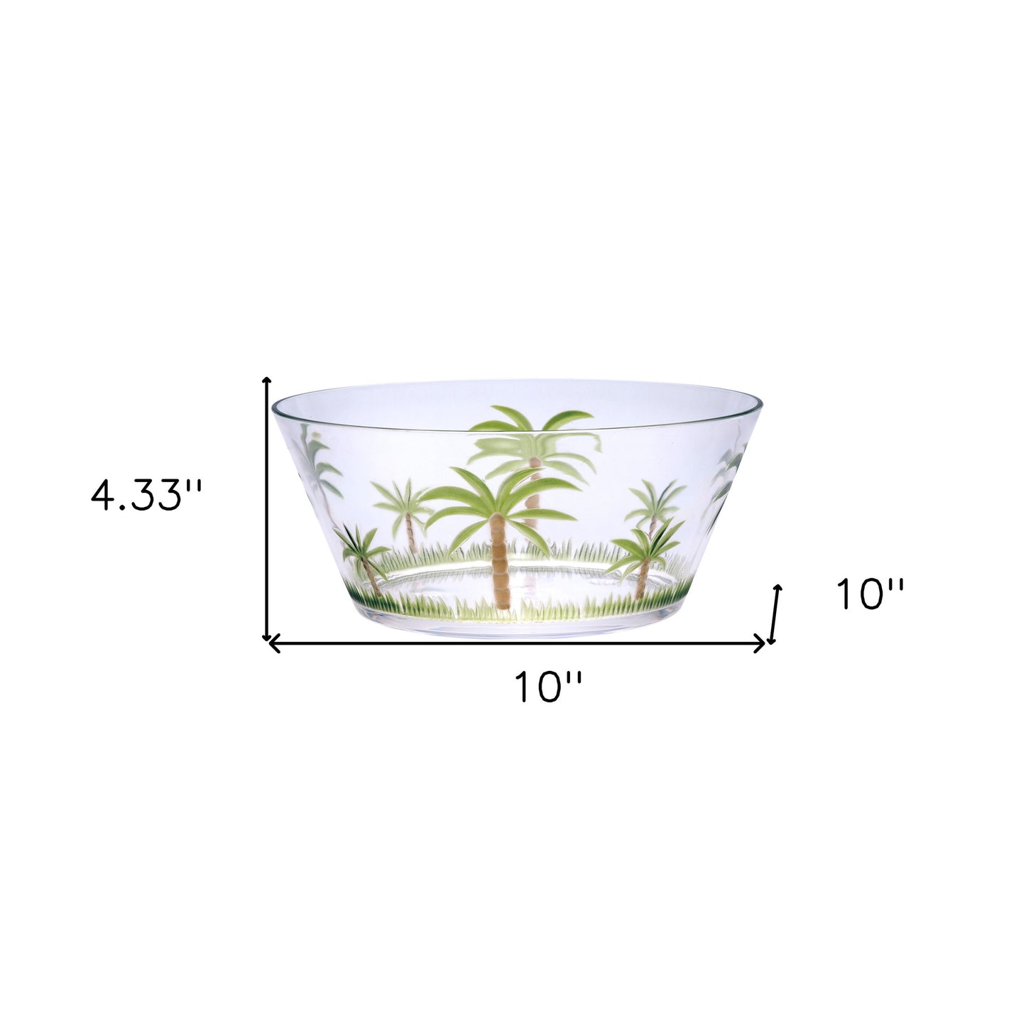 Clear and Green Palm Tree Acrylic Round Salad Bowl