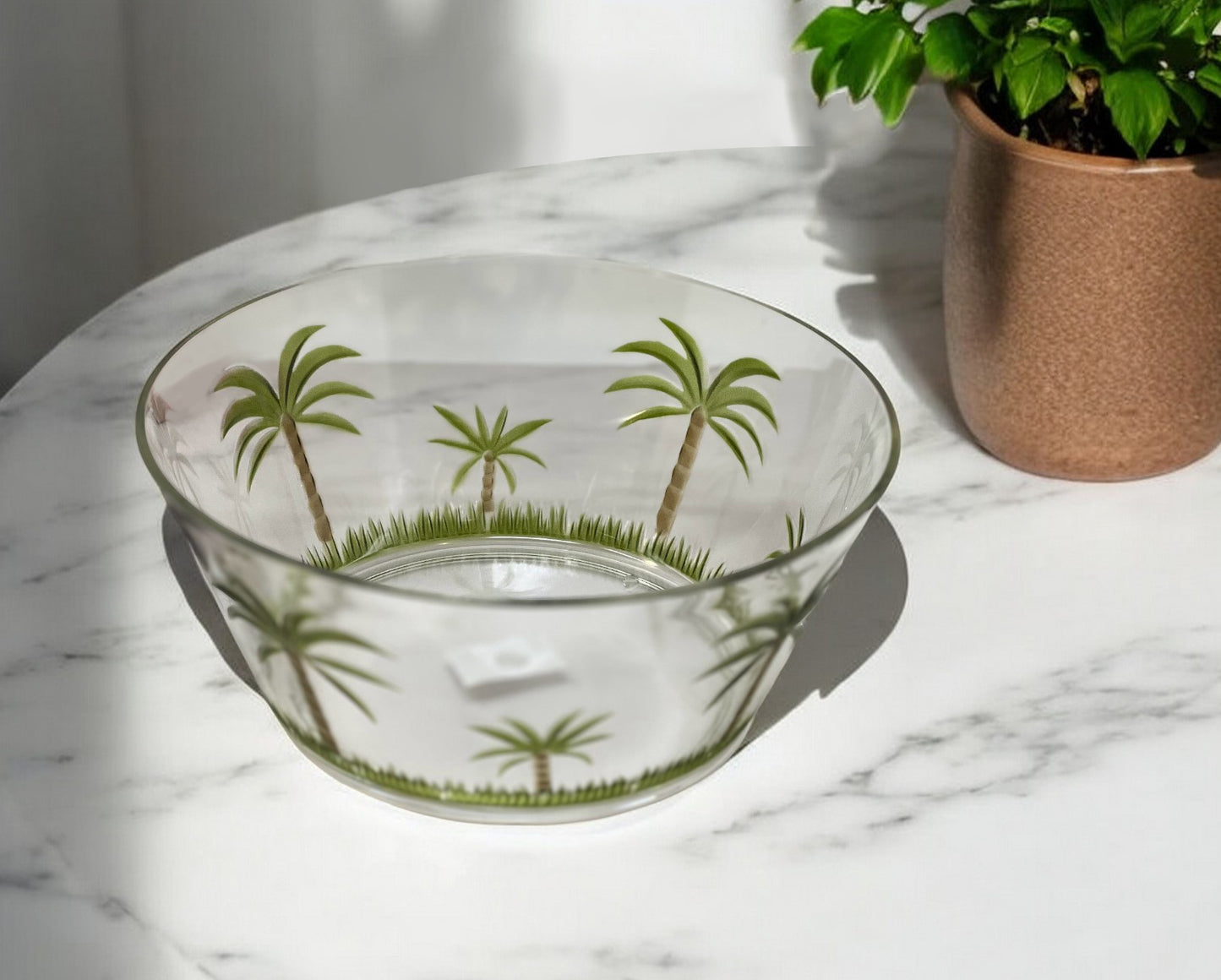 Clear and Green Palm Tree Acrylic Round Salad Bowl