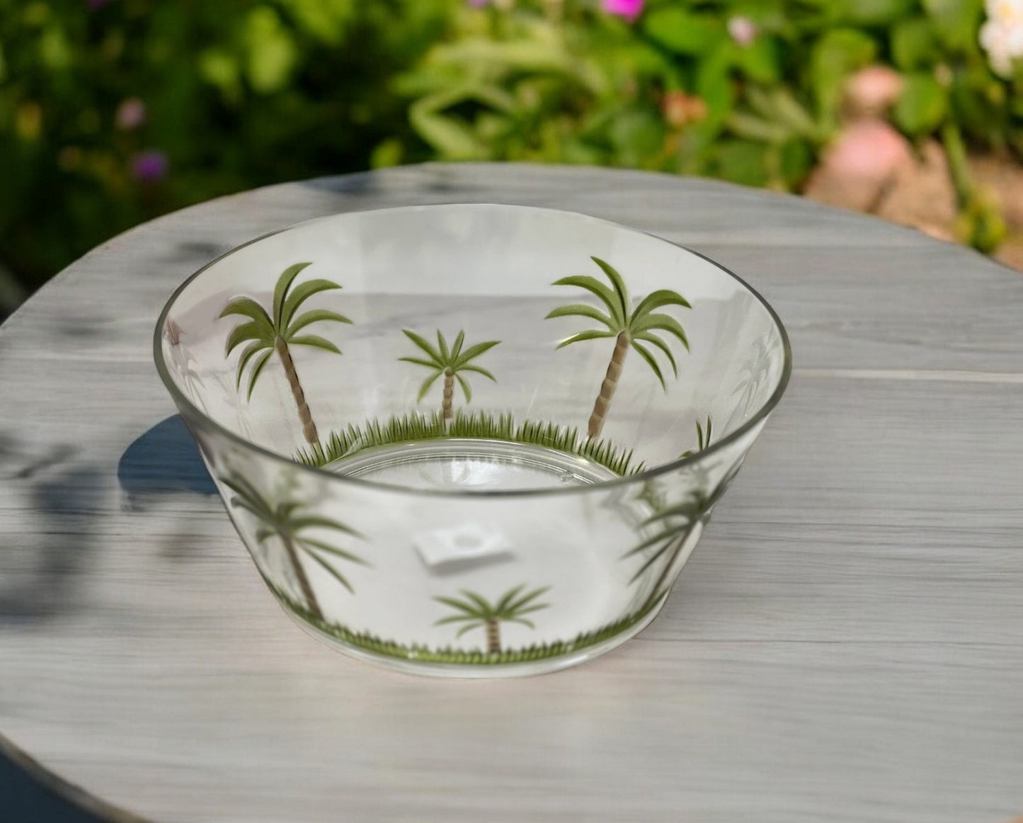 Clear and Green Palm Tree Acrylic Round Salad Bowl