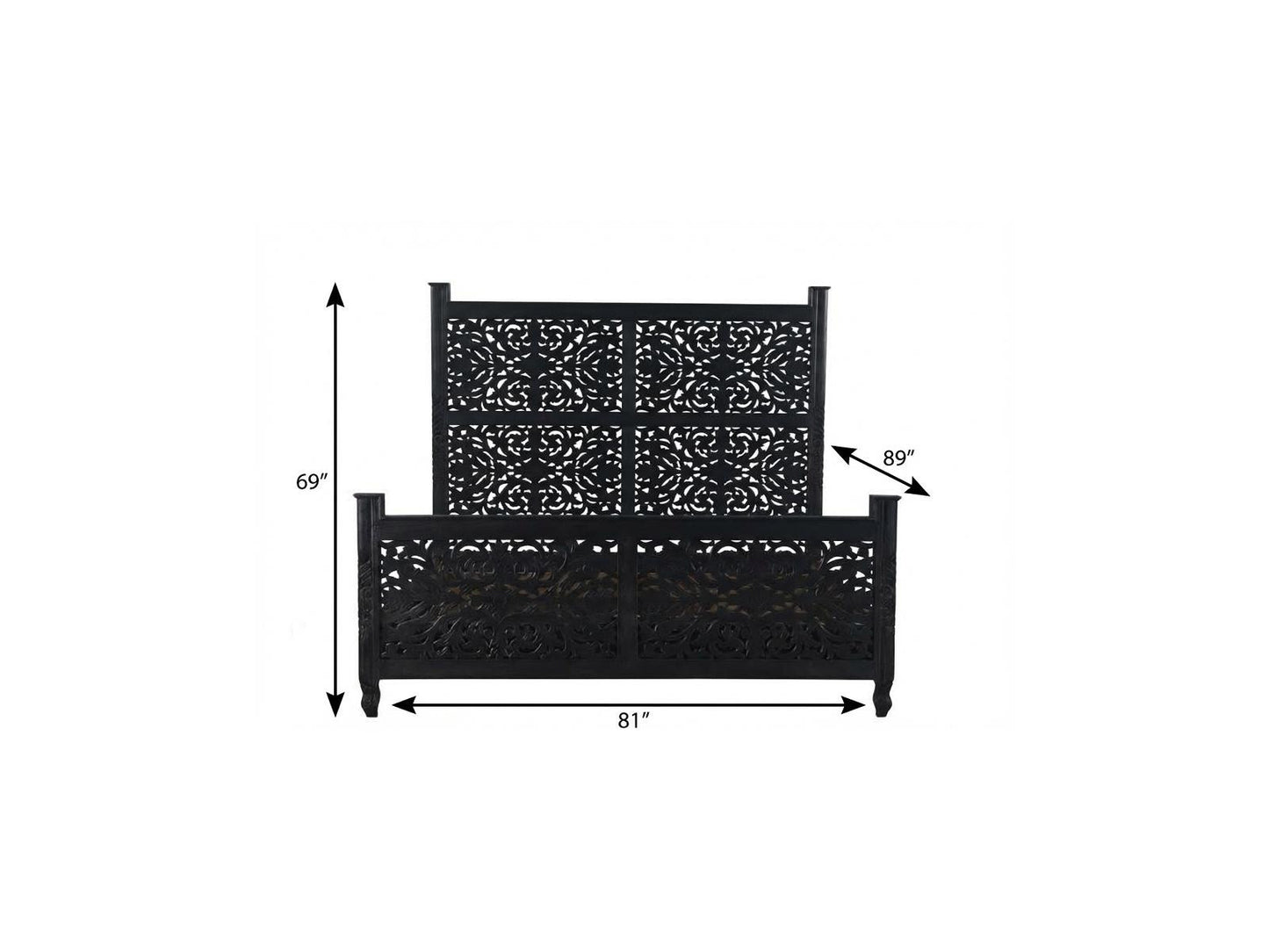 Carved Solid Wood King Black Bed