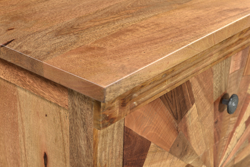 Natural Starburst Pattern Solid Wood Nightstand
