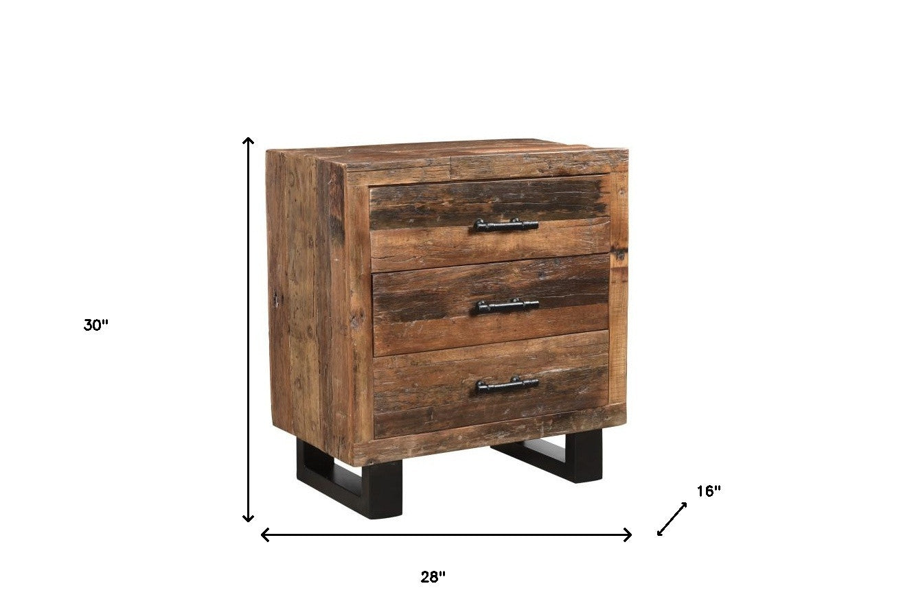 Distressed Dark Brown 3 Drawer Nightstand