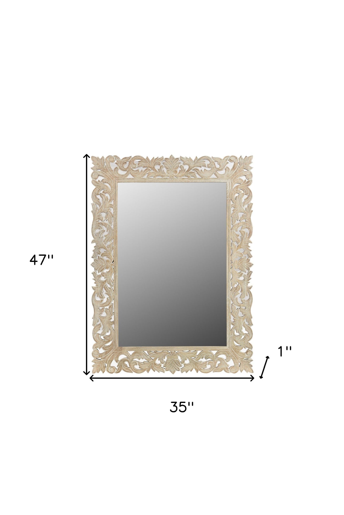Antiqued White Solid Wood Carved Scrollwork Accent Mirror