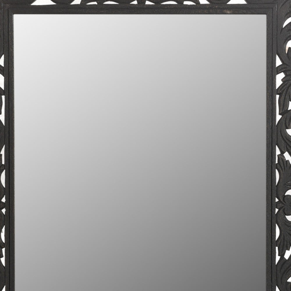 Black Floral Carved Solid Wood Accent Mirror