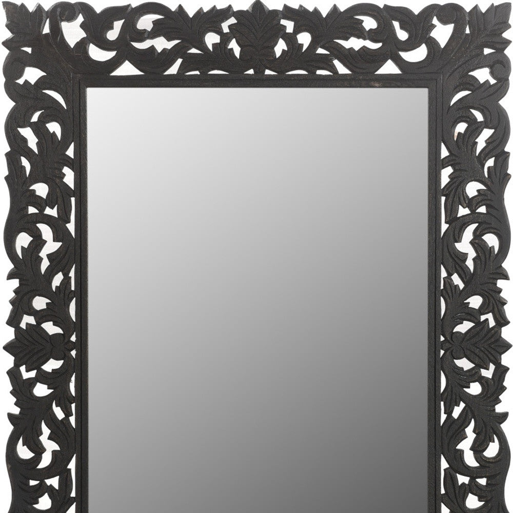 Black Floral Carved Solid Wood Accent Mirror