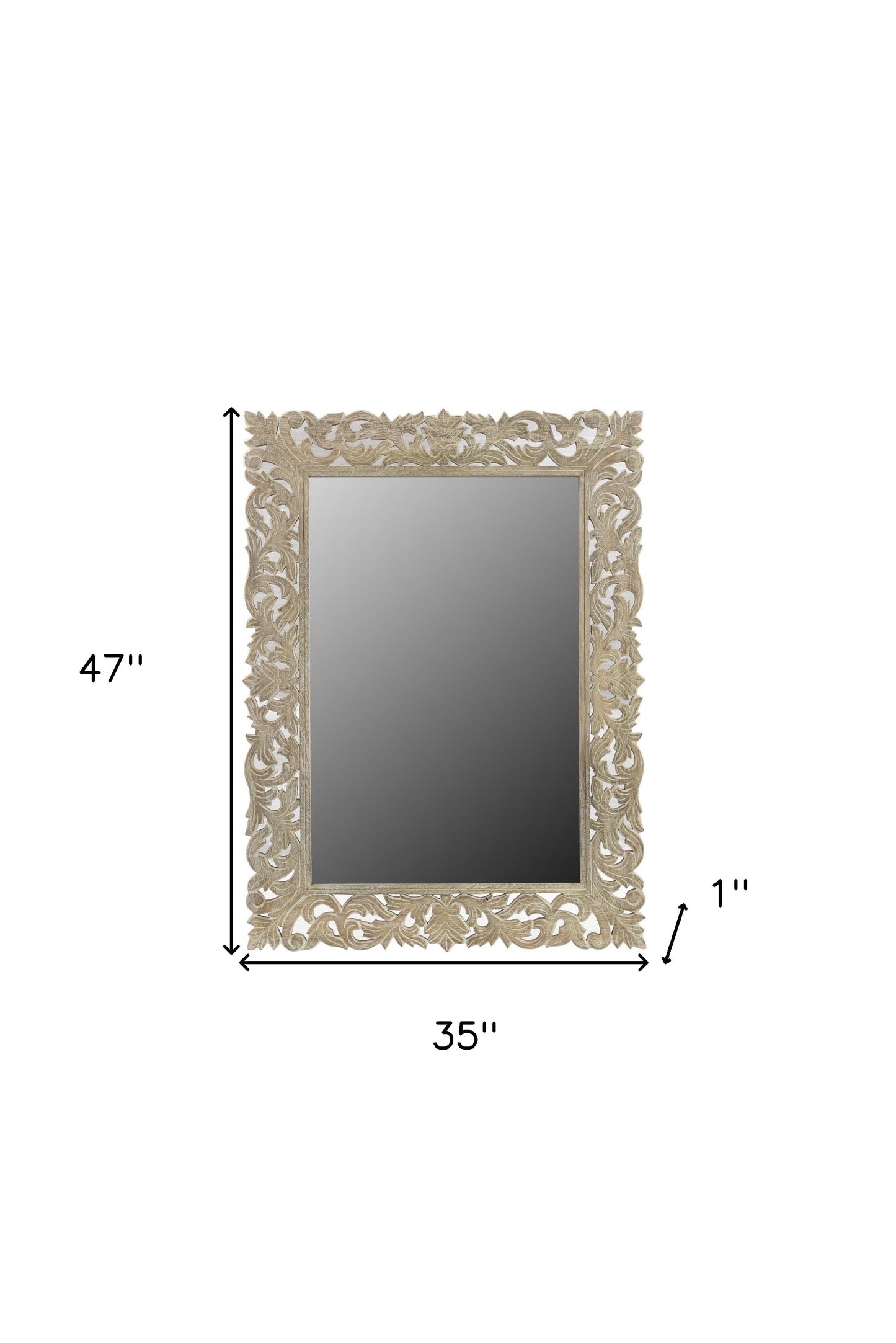 Gray Floral Carved Solid Wood Accent Mirror