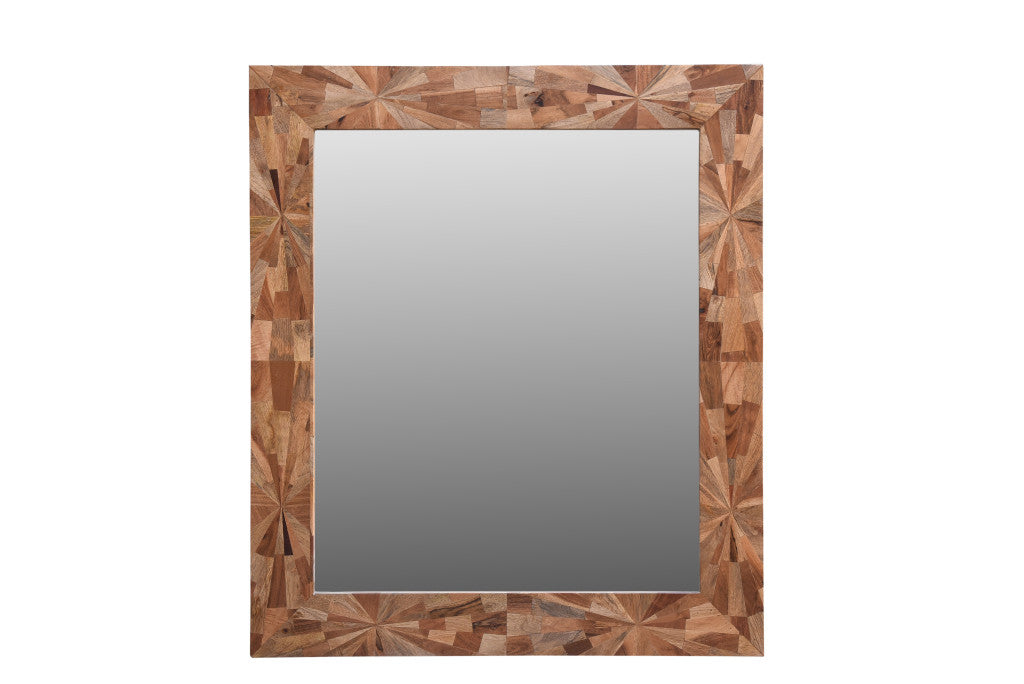 Brown Solid Wood Geometric Starburst Accent Mirror