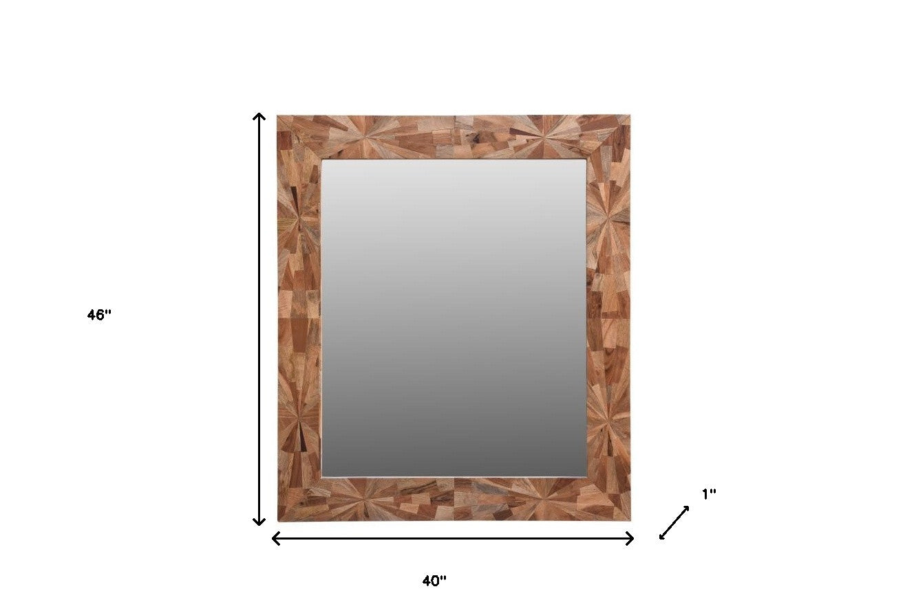 Brown Solid Wood Geometric Starburst Accent Mirror