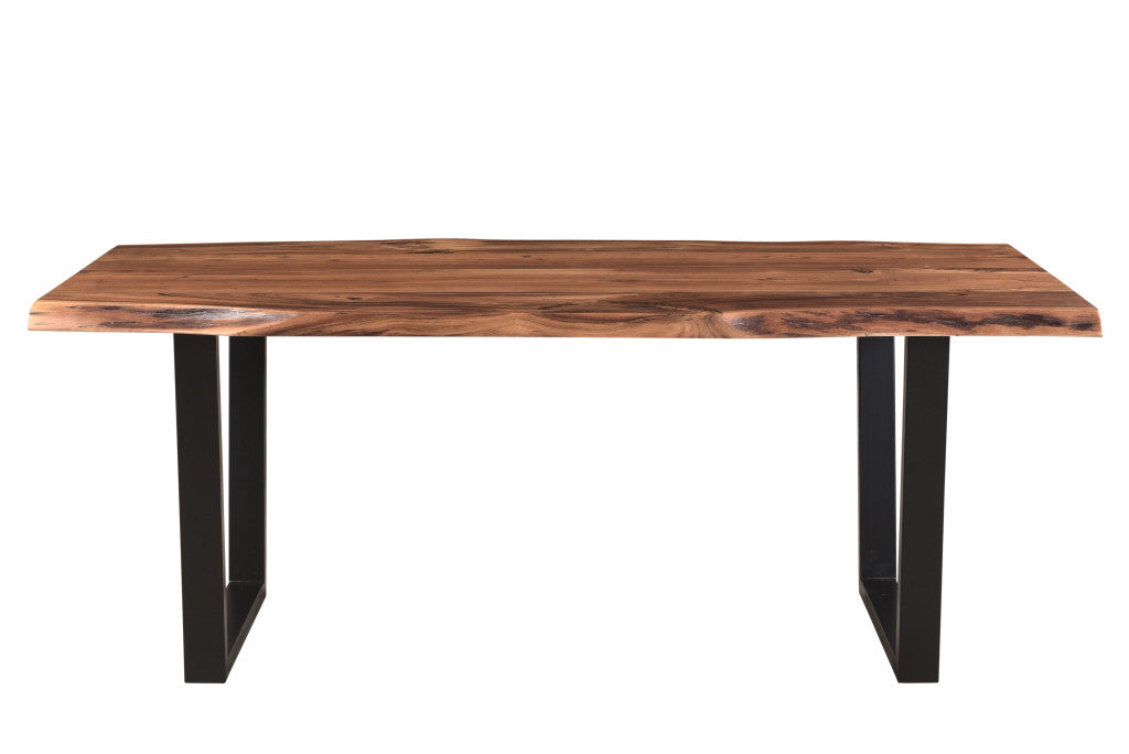 Brown And Black Solid Wood And Metal Dining Table