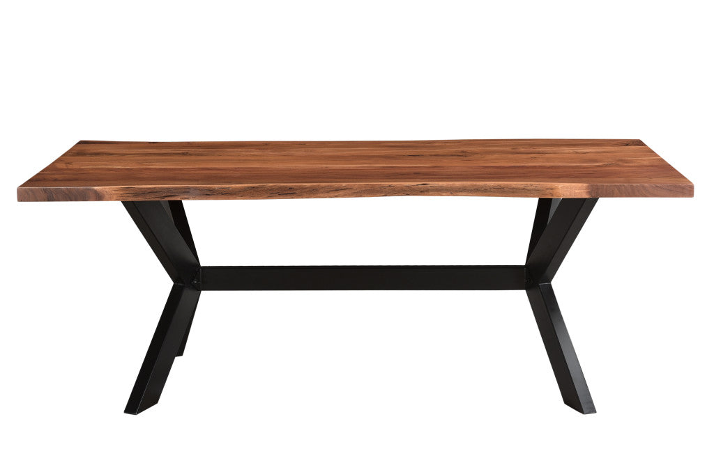 Brown And Black Solid Wood And Metal Trestle Base Dining Table