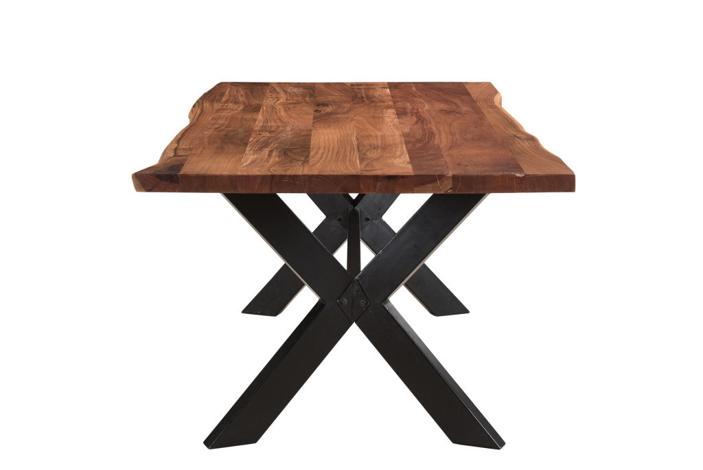 Brown And Black Solid Wood And Metal Trestle Base Dining Table