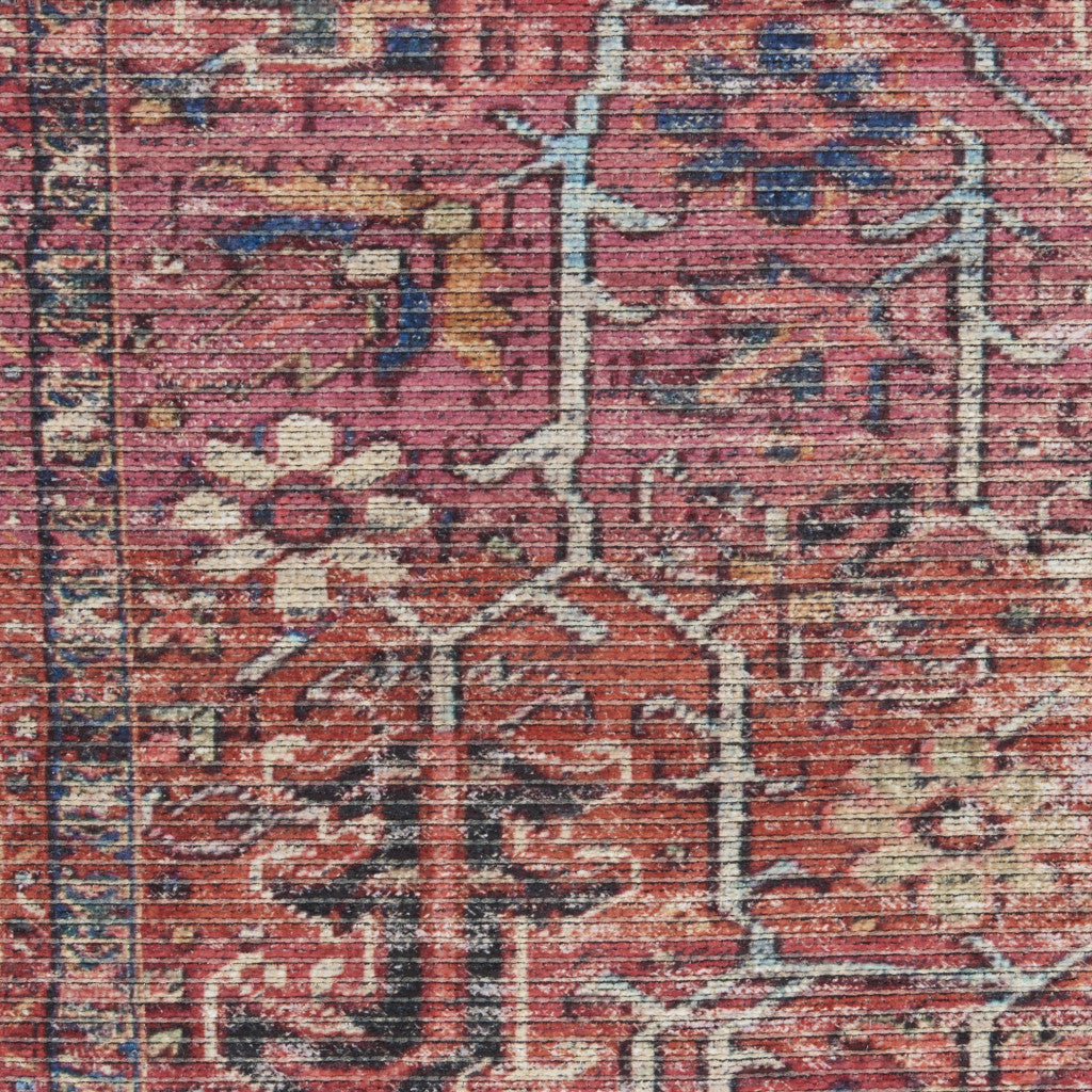 9 x 12 Red Floral Power Loom Distressed Rug