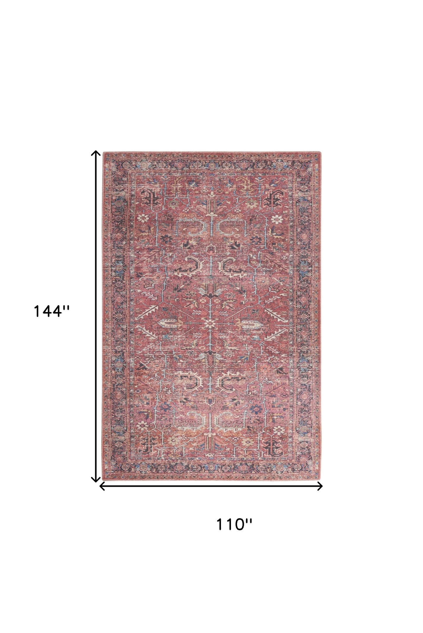 9 x 12 Red Floral Power Loom Distressed Rug