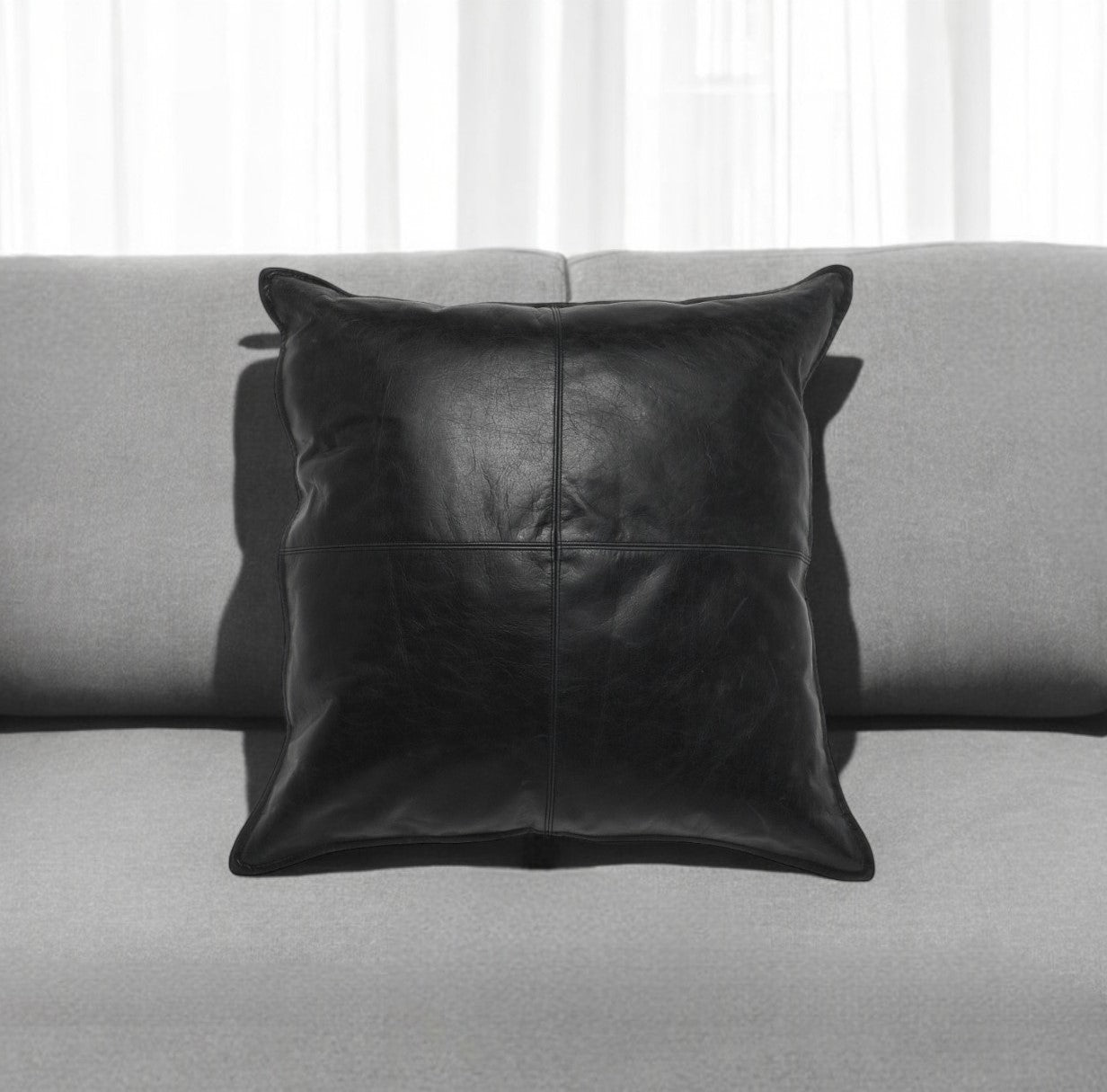 Black Leather Feather Pillow