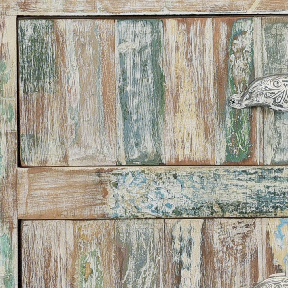 White Distressed Reclaimed Wood Open & Media Console