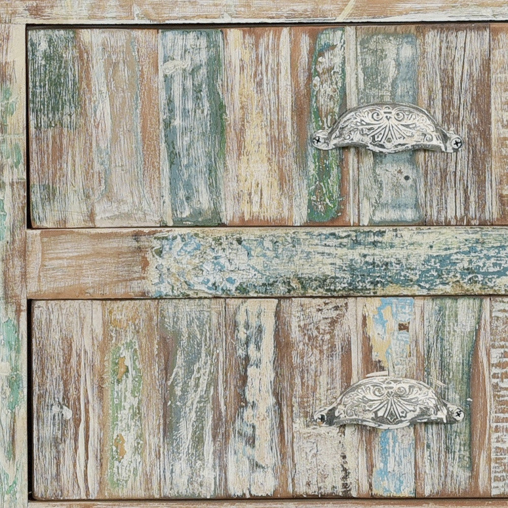 White Distressed Reclaimed Wood Open & Media Console