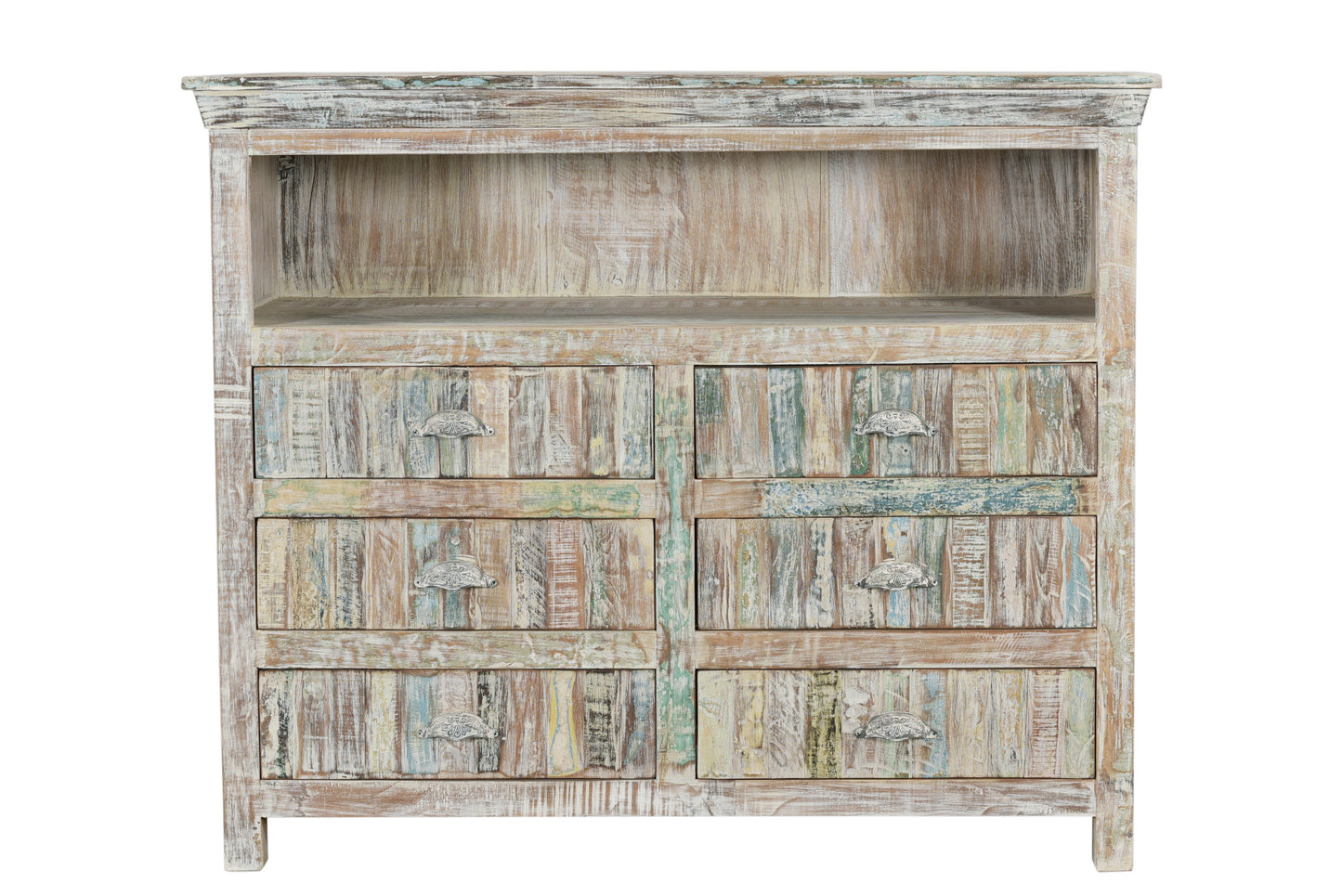 White Distressed Reclaimed Wood Open & Media Console