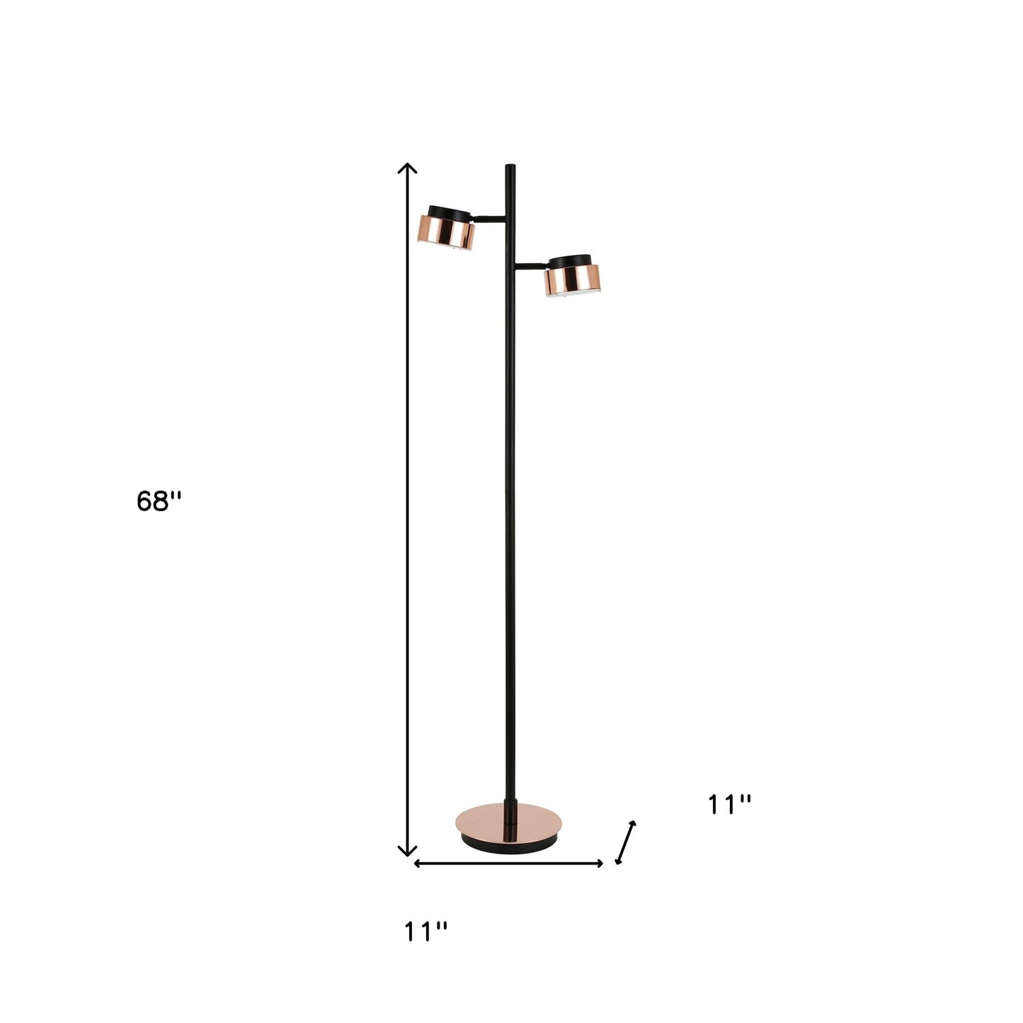 Black 2-Light Tree Floor Lamp w/ Copper Shade