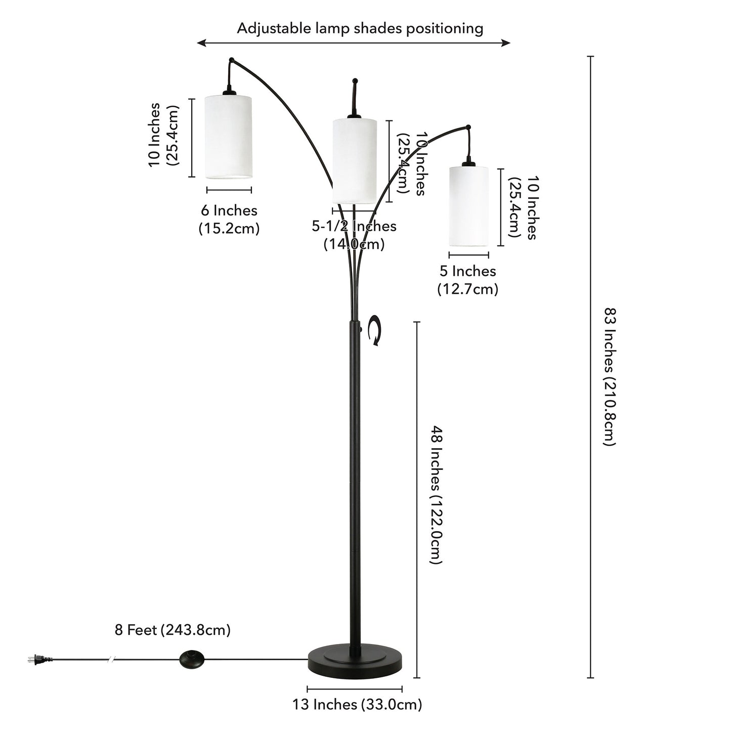 Black 3-Light Torchiere Floor Lamp w/ Shade