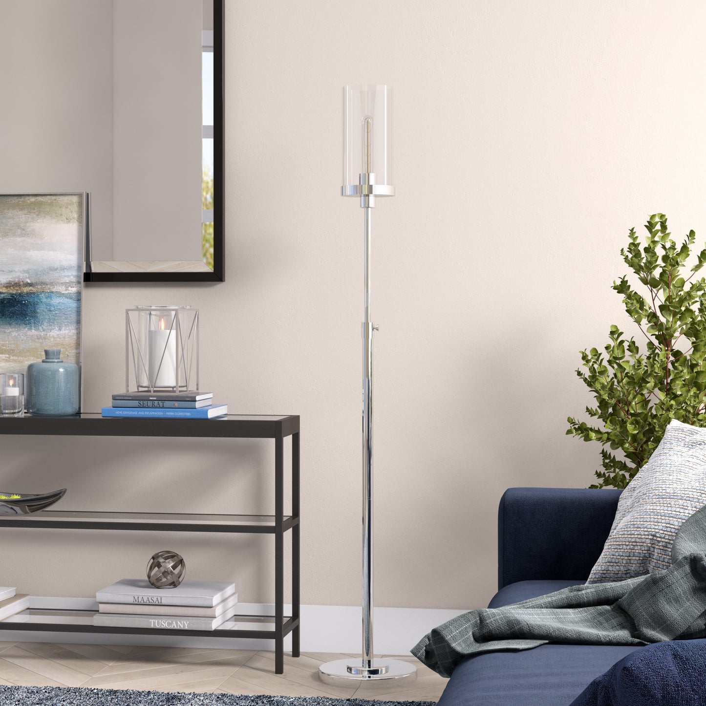 Nickel Torchiere Floor Lamp w/ Clear Glass Shade