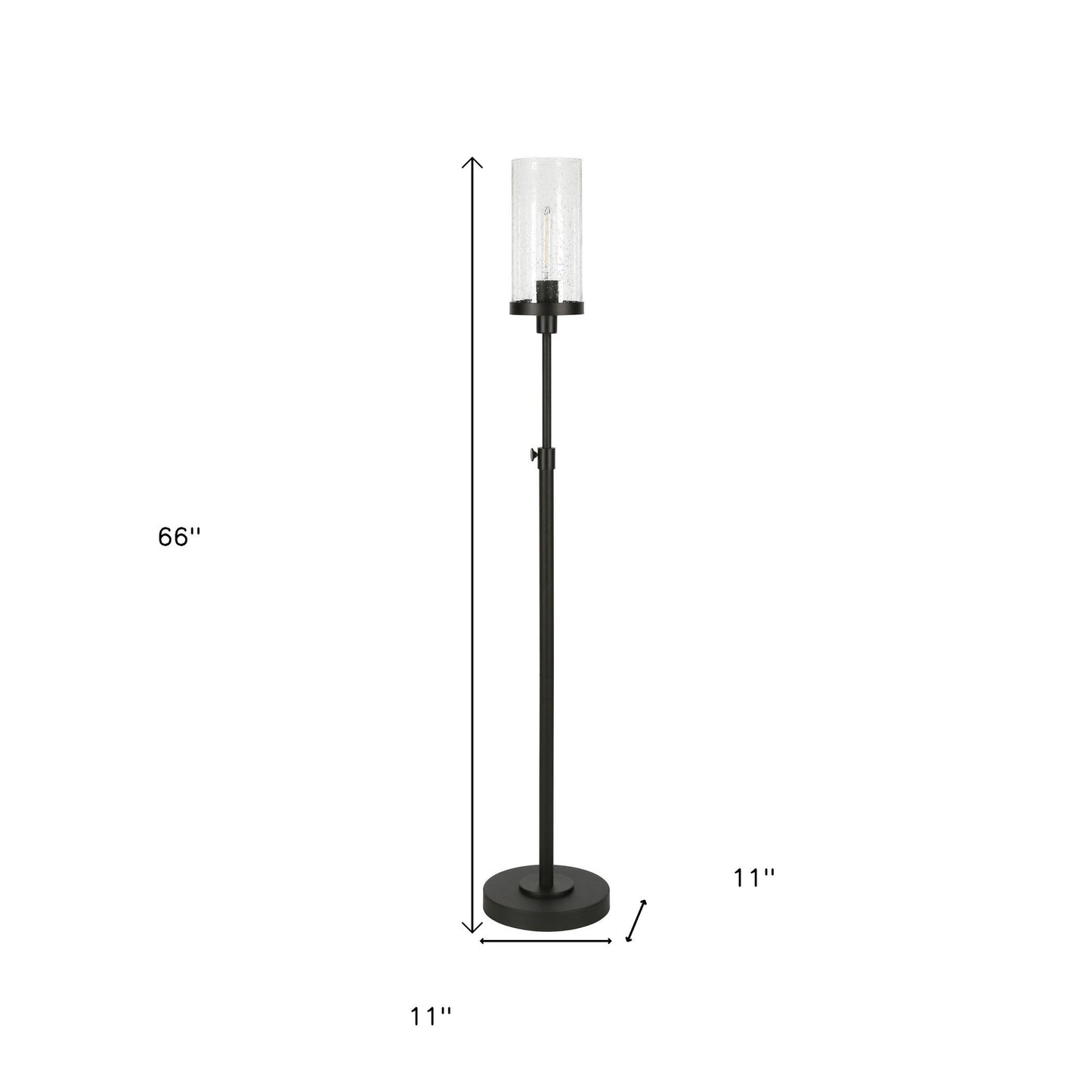 Black Adjustable Torchiere Floor Lamp w/ Clear Glass Shade