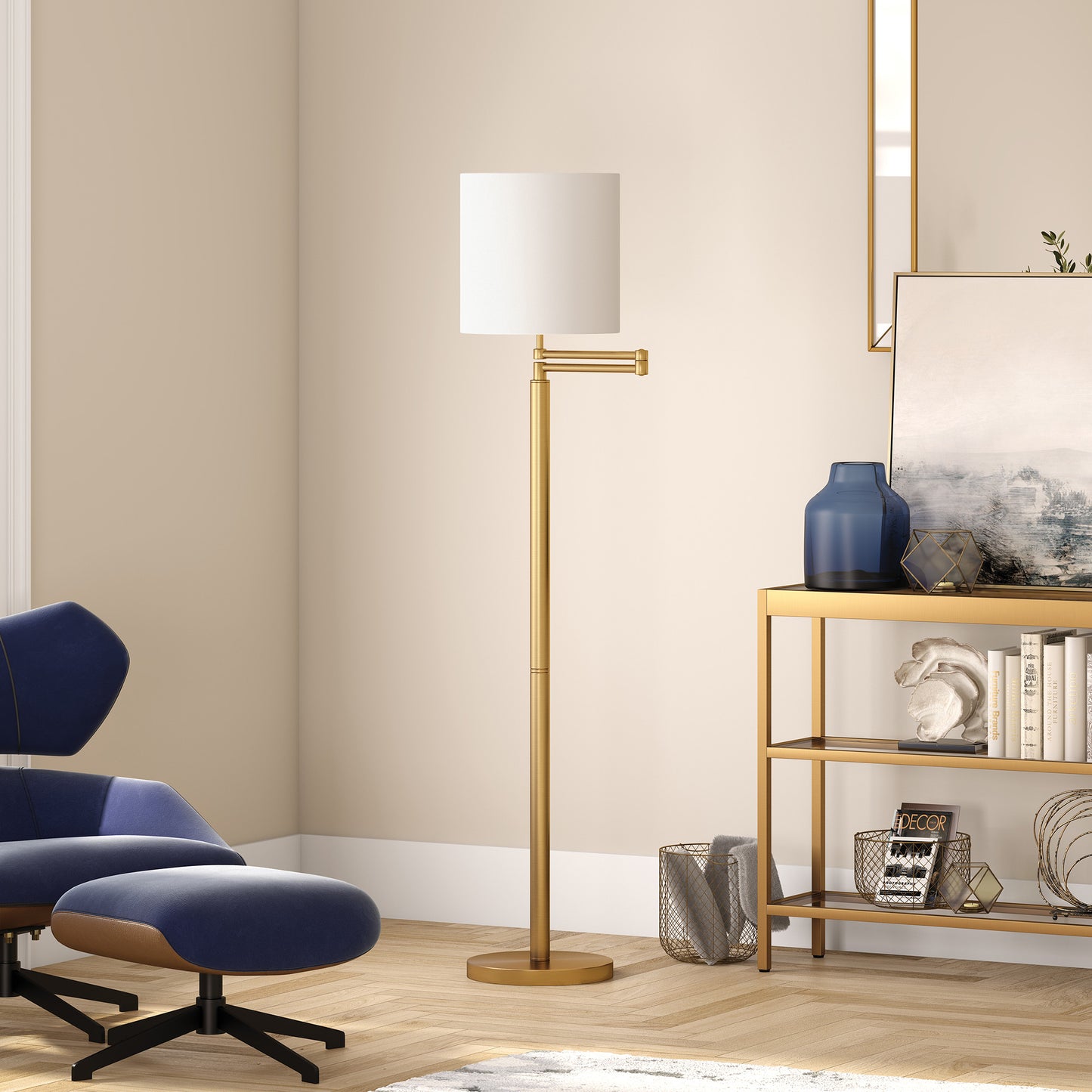 Brass Swing Arm Floor Lamp w/ Shade