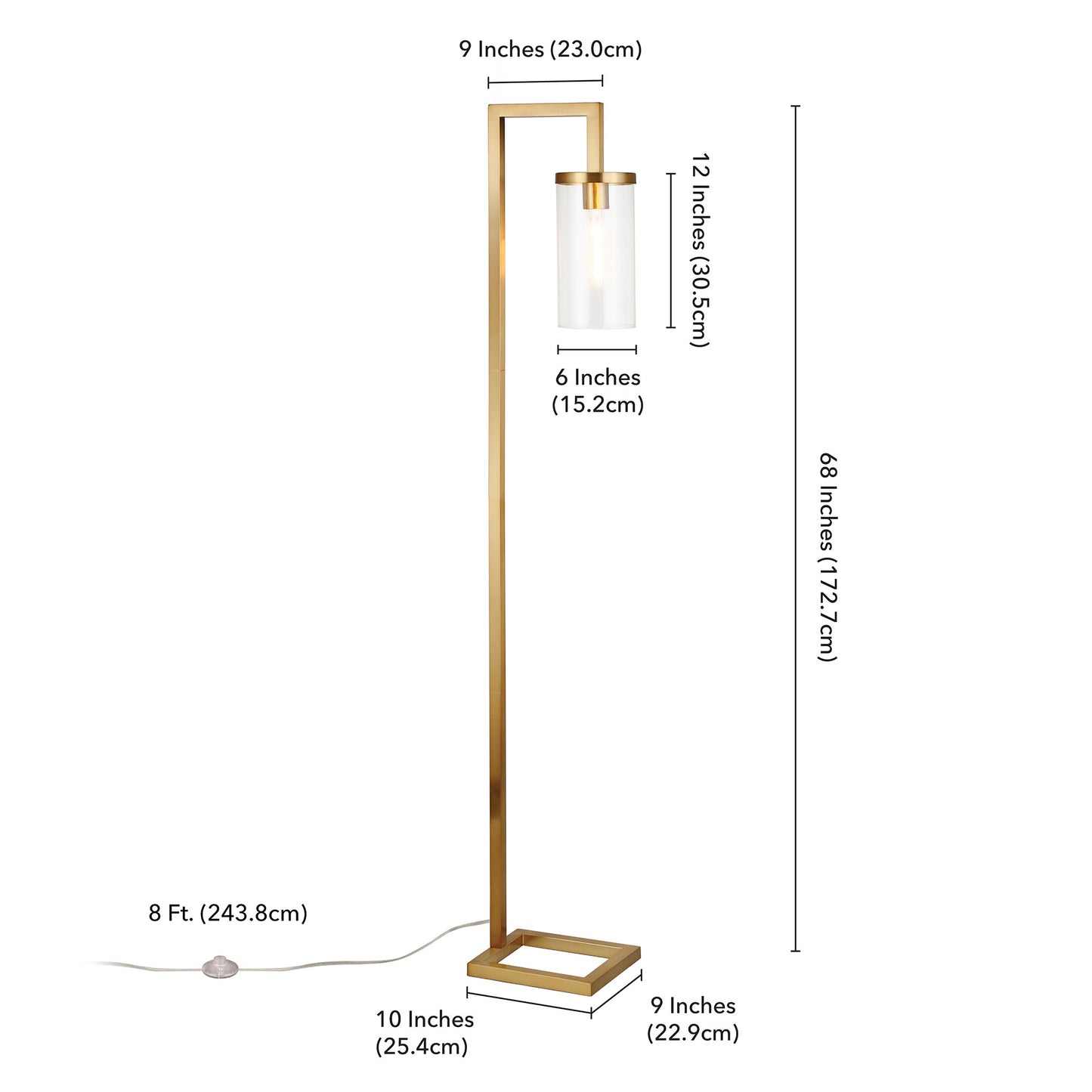 Brass Reading Floor Lamp w/ Clear Glass Shade