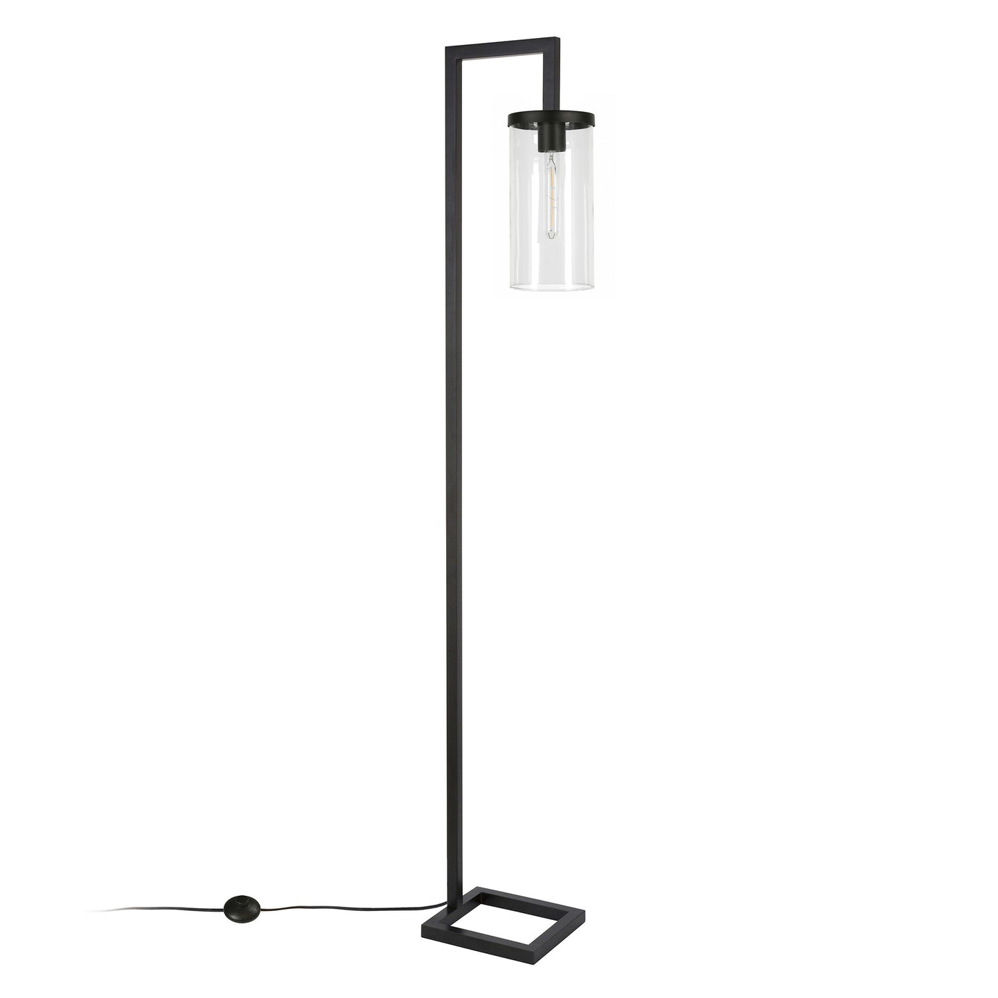 Black Reading Floor Lamp w/ Clear Glass Shade
