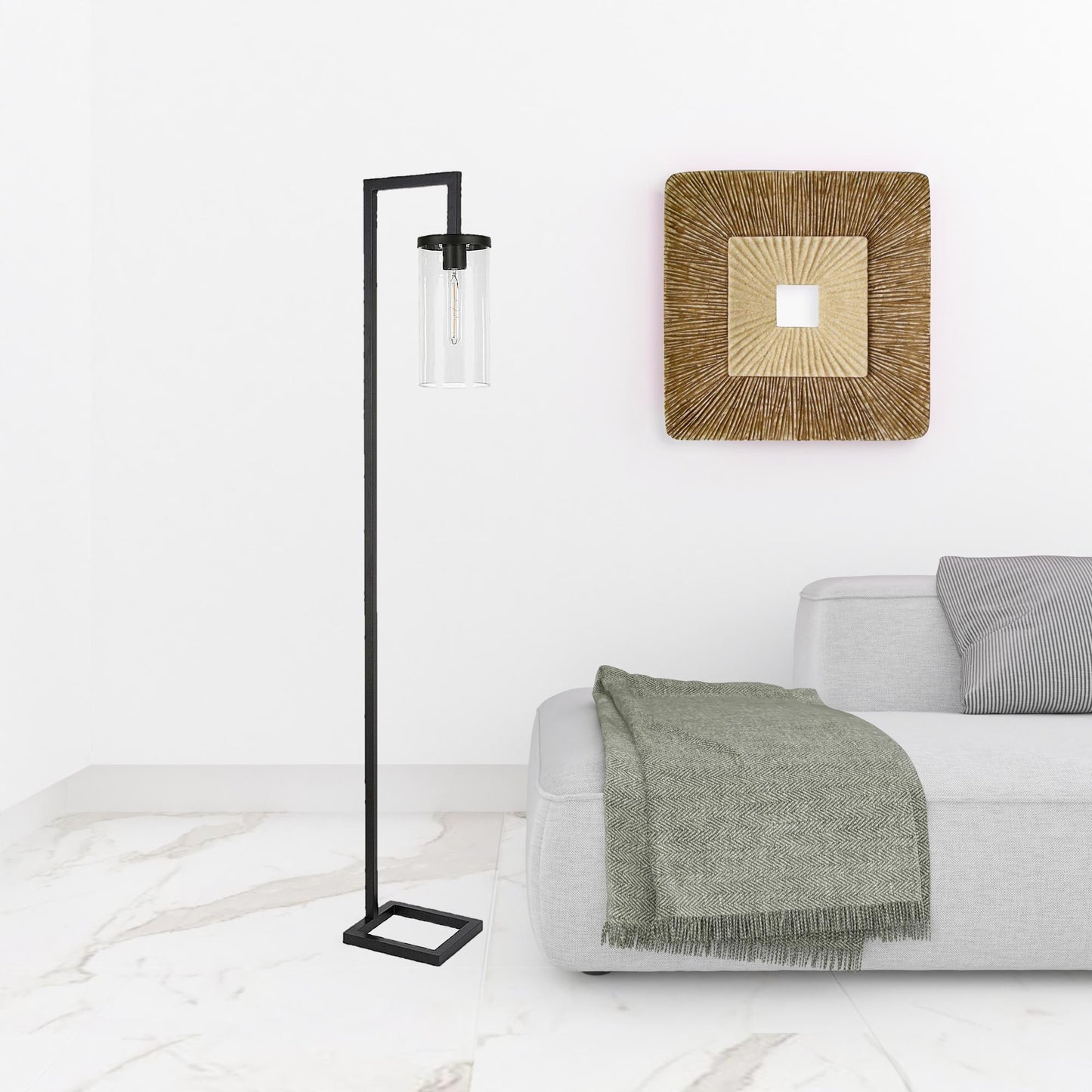 Black Reading Floor Lamp w/ Clear Glass Shade