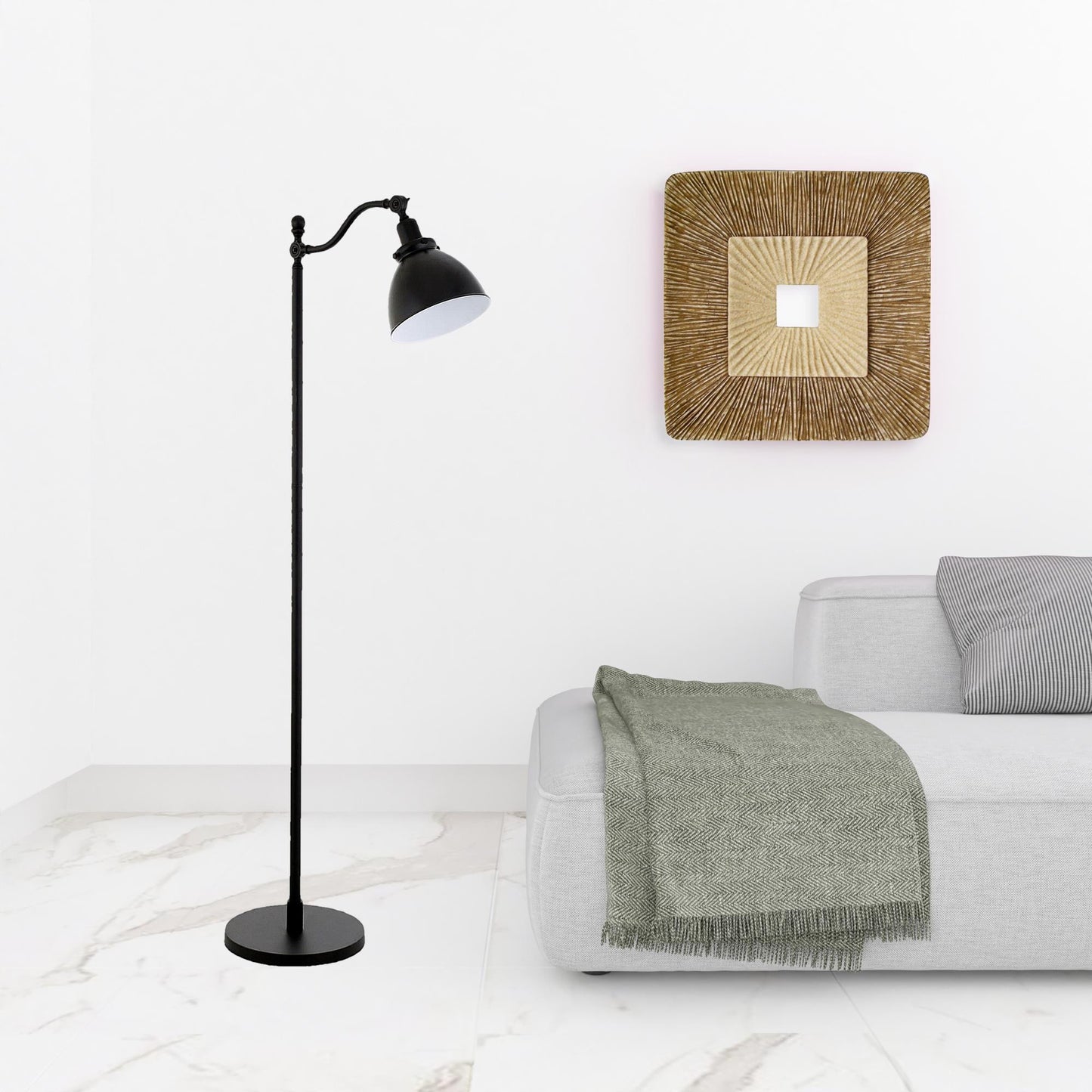 Black Swing Arm Floor Lamp w/ Black Shade