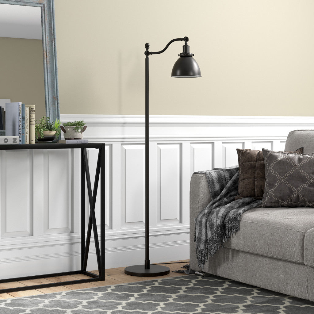 Black Swing Arm Floor Lamp w/ Black Shade