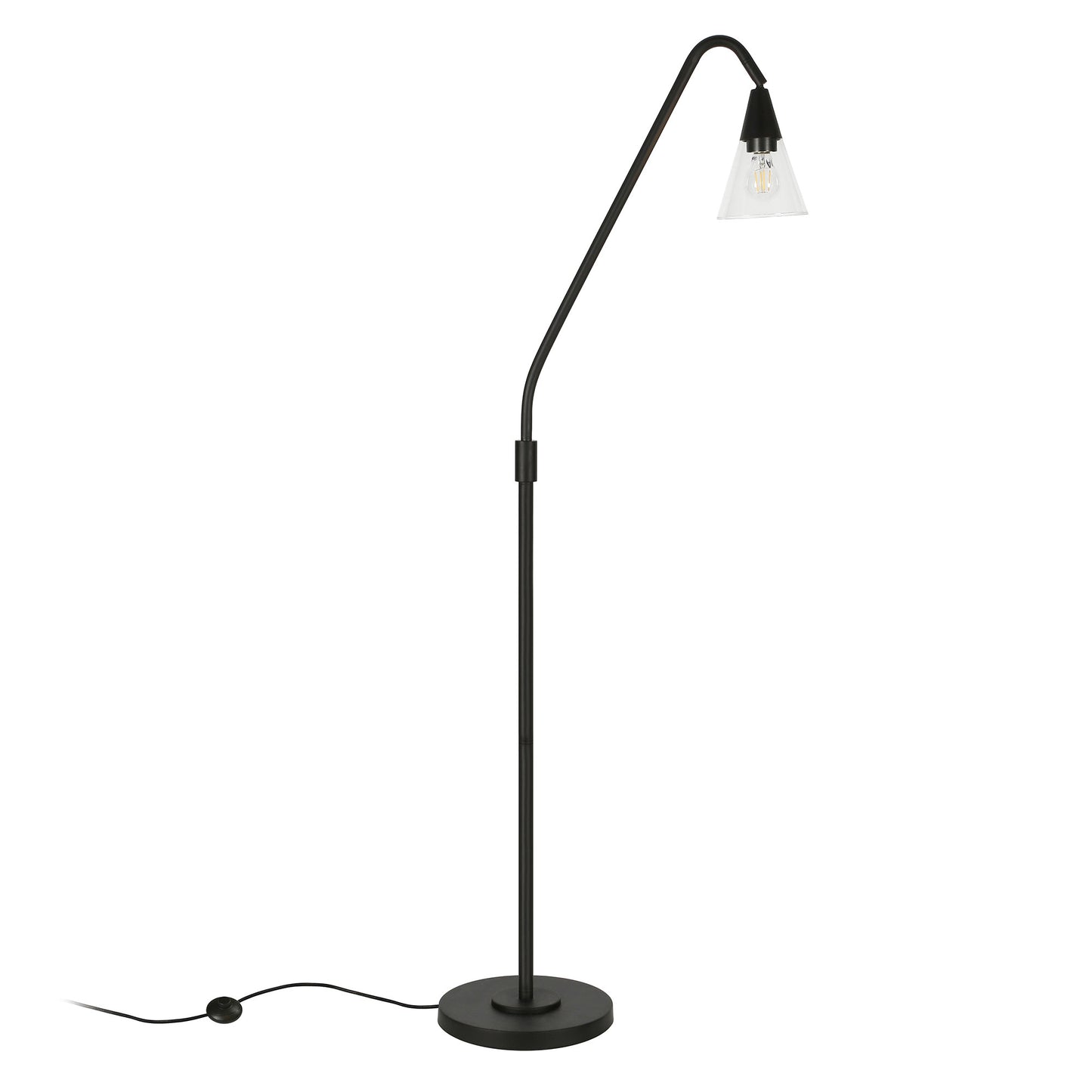 Black Reading Floor Lamp w/ Clear Glass Shade