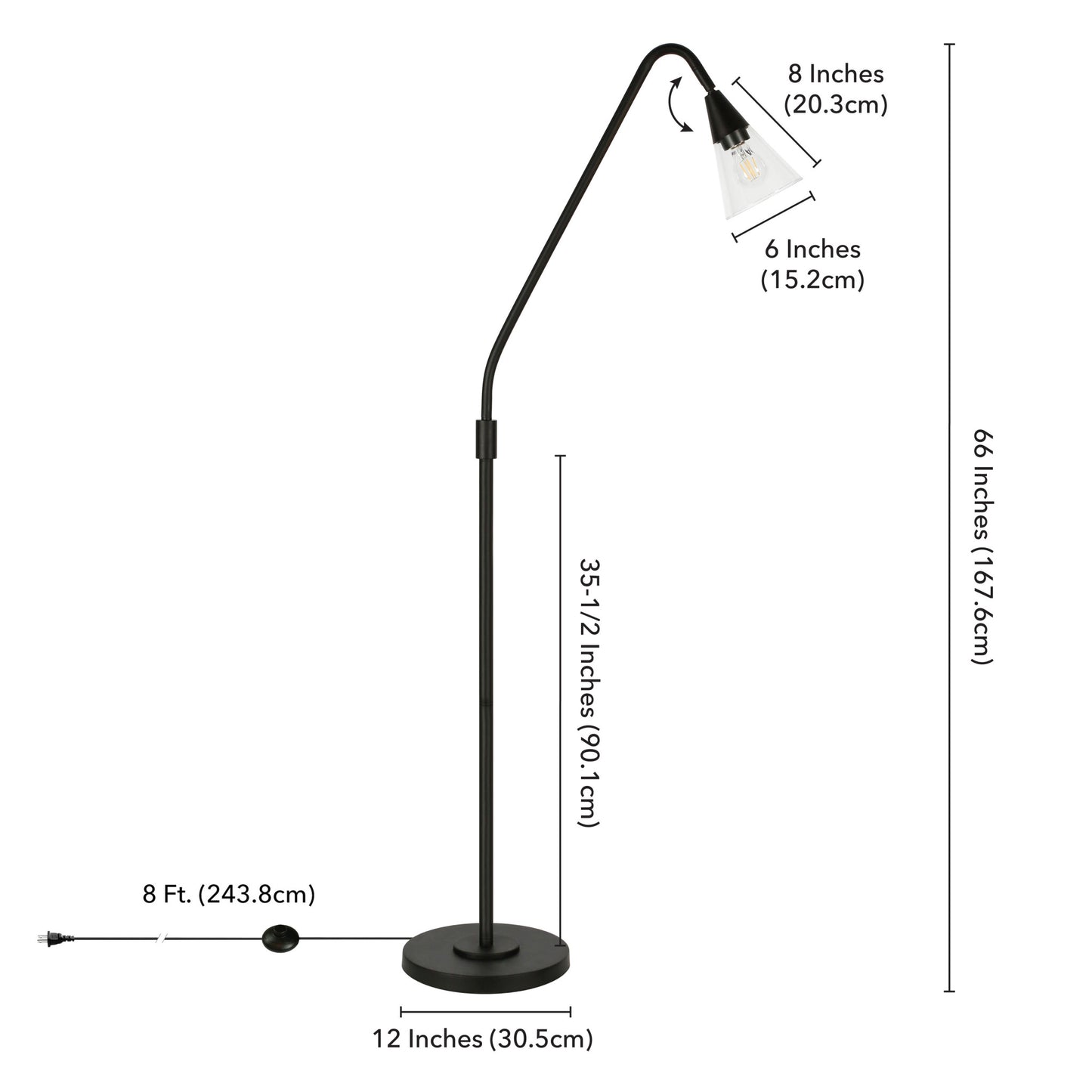 Black Reading Floor Lamp w/ Clear Glass Shade