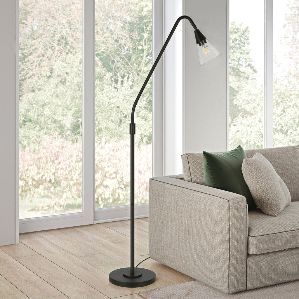 Black Reading Floor Lamp w/ Clear Glass Shade