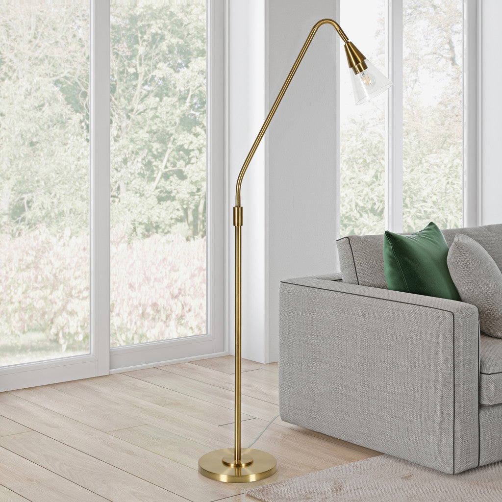 Brass Reading Floor Lamp w/ Clear Glass Shade