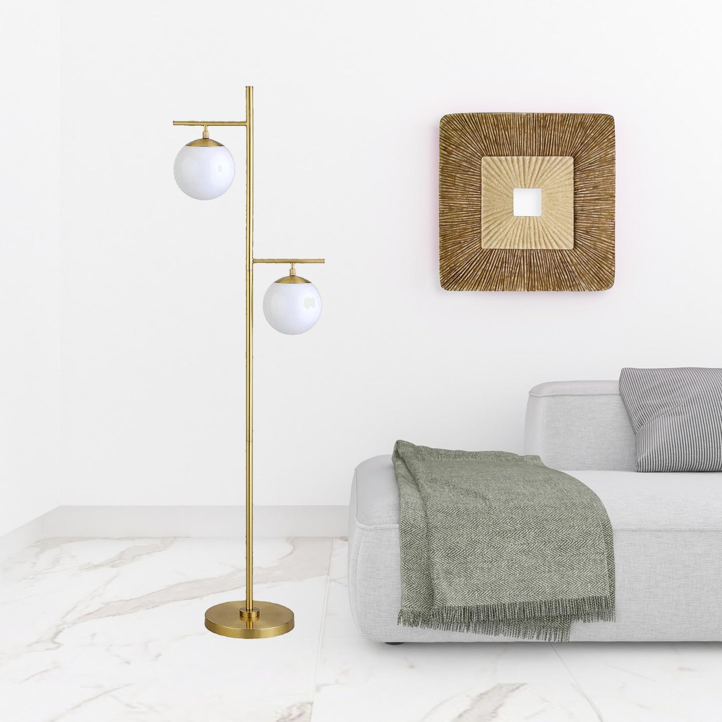 Brass 2-Light Tree Floor Lamp w/ Shade