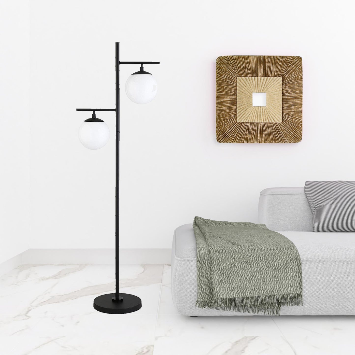 Black 2-Light Tree Floor Lamp w/ Shade