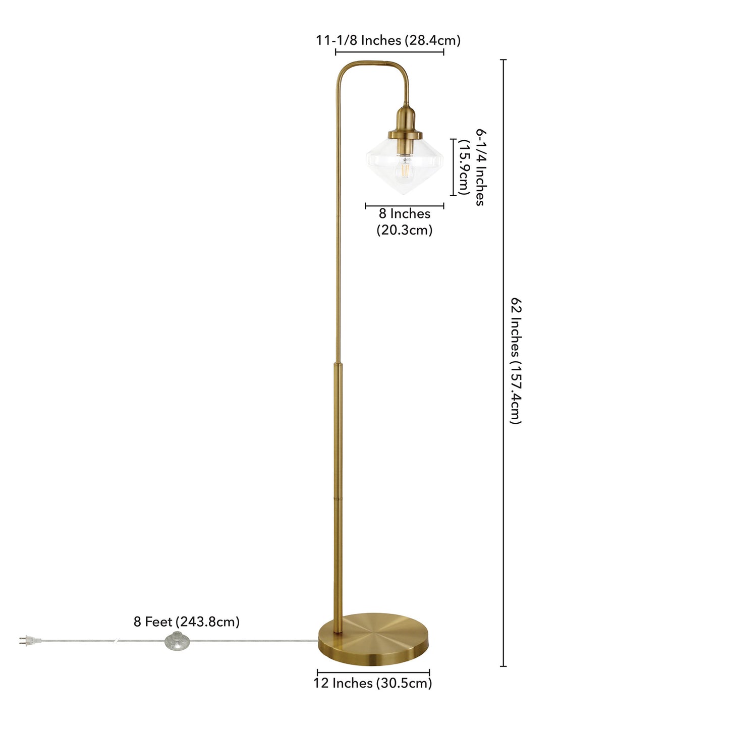 Brass Floor Lamp w/ Clear Glass Shade