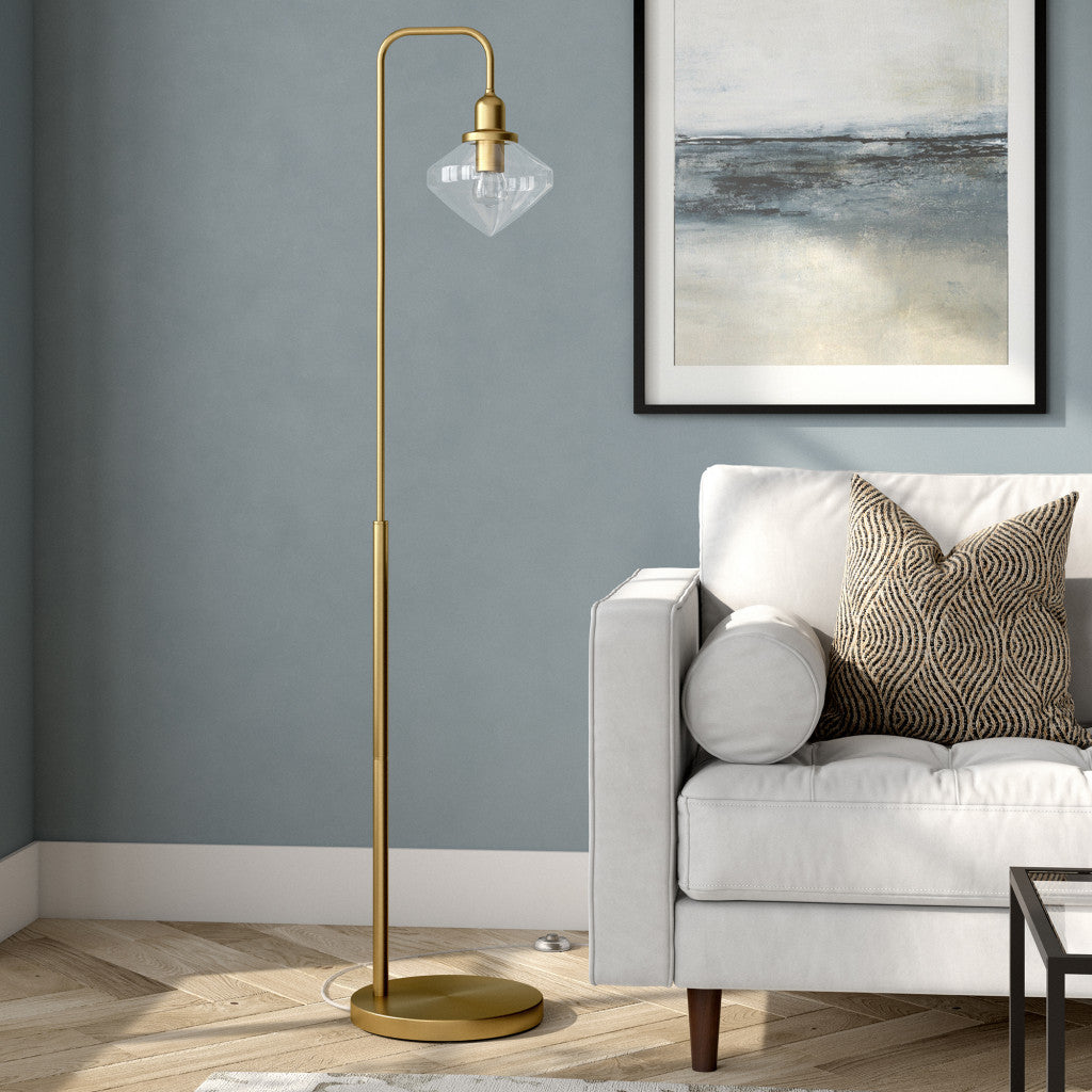 Brass Floor Lamp w/ Clear Glass Shade