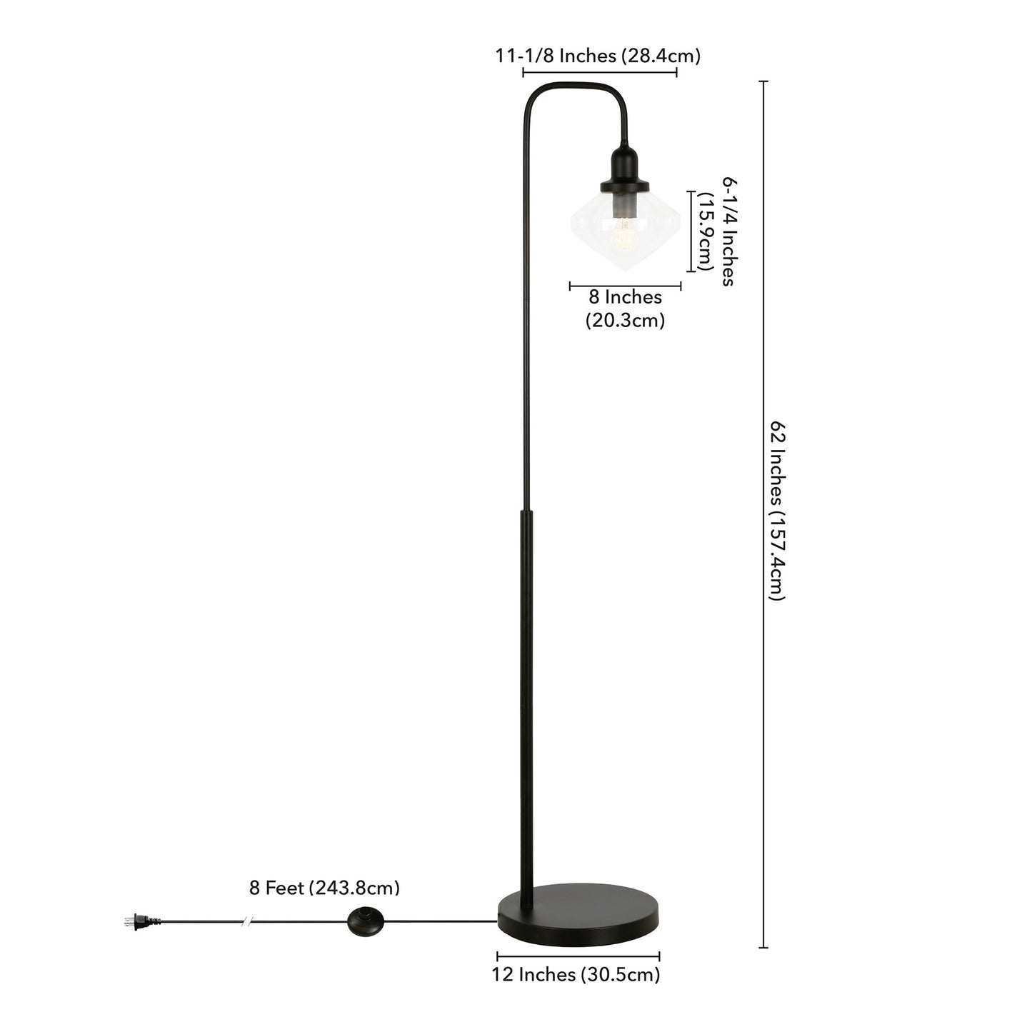 Black Floor Lamp w/ Clear Glass Shade