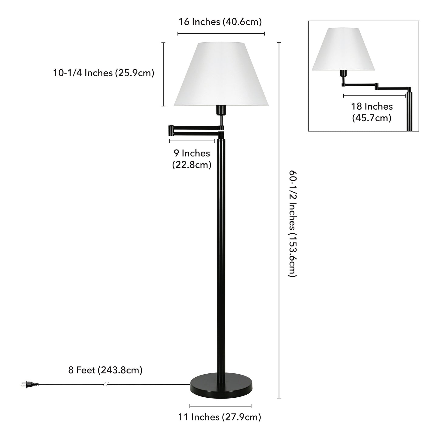 Black Swing Arm Floor Lamp w/ Shade