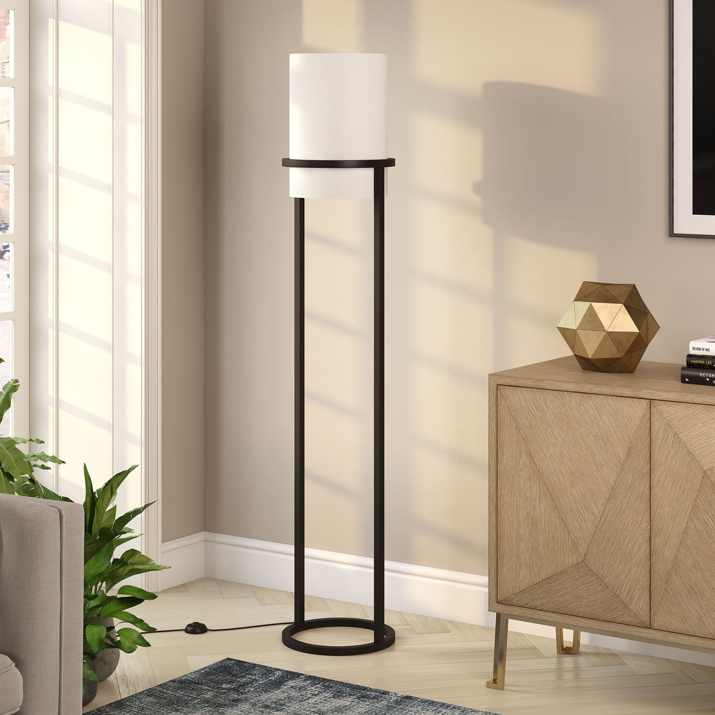 Black Column Floor Lamp w/ White Shade