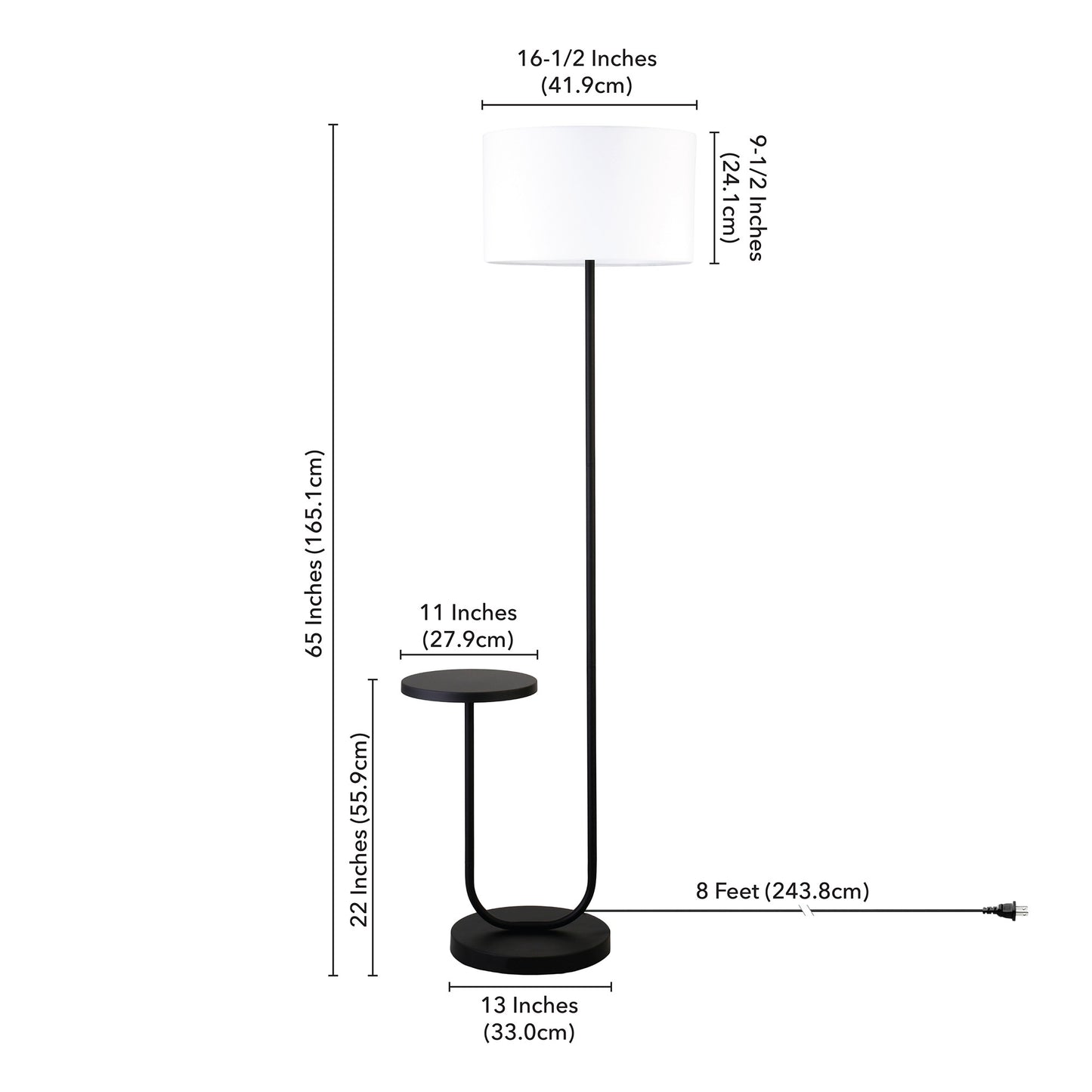Black Tray Table Floor Lamp w/ White Frosted Glass Shade
