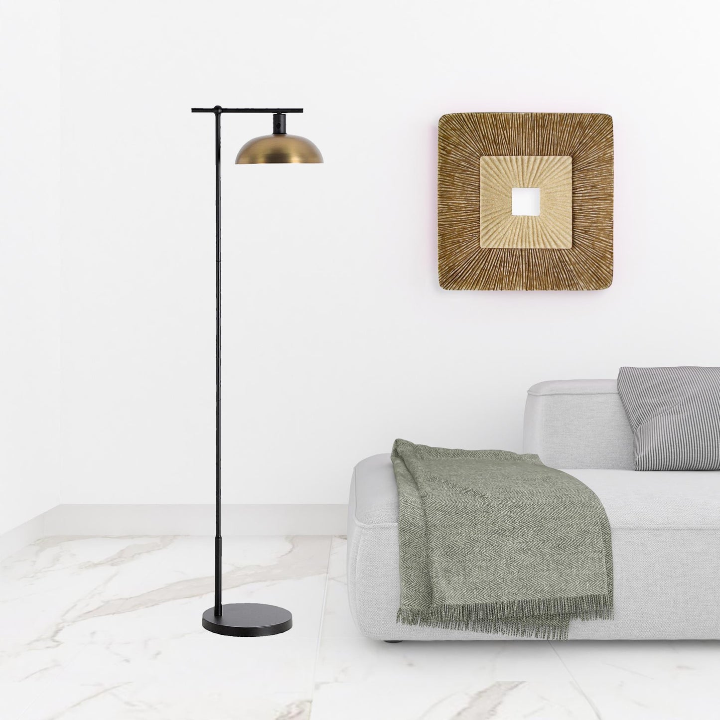 Black Reading Floor Lamp w/ Gold Bowl Shade