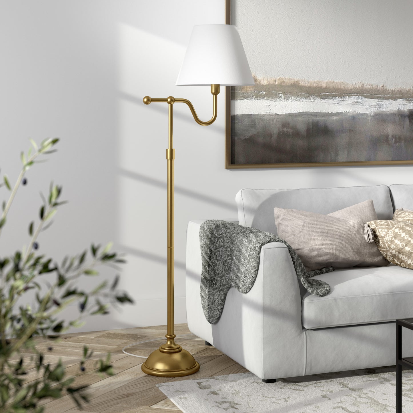 Brass Swing Arm Floor Lamp w/ Shade