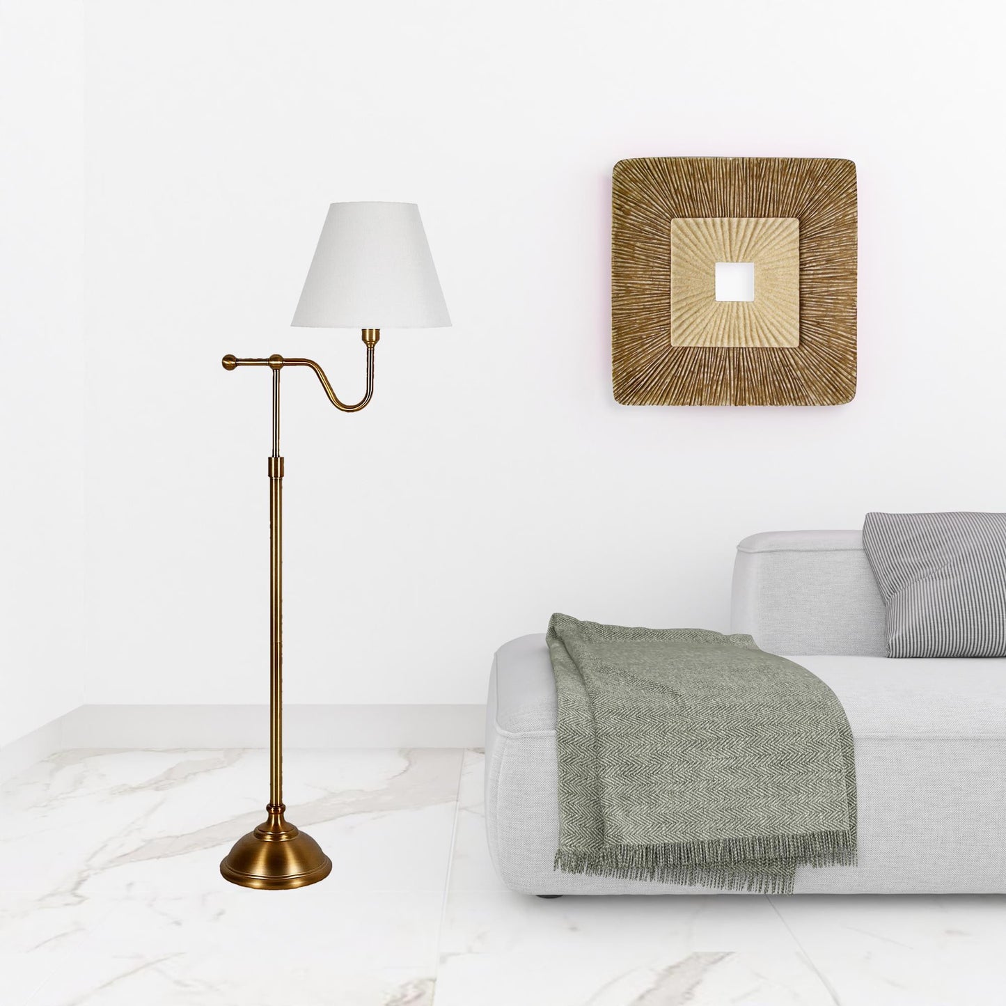 Brass Swing Arm Floor Lamp w/ Shade