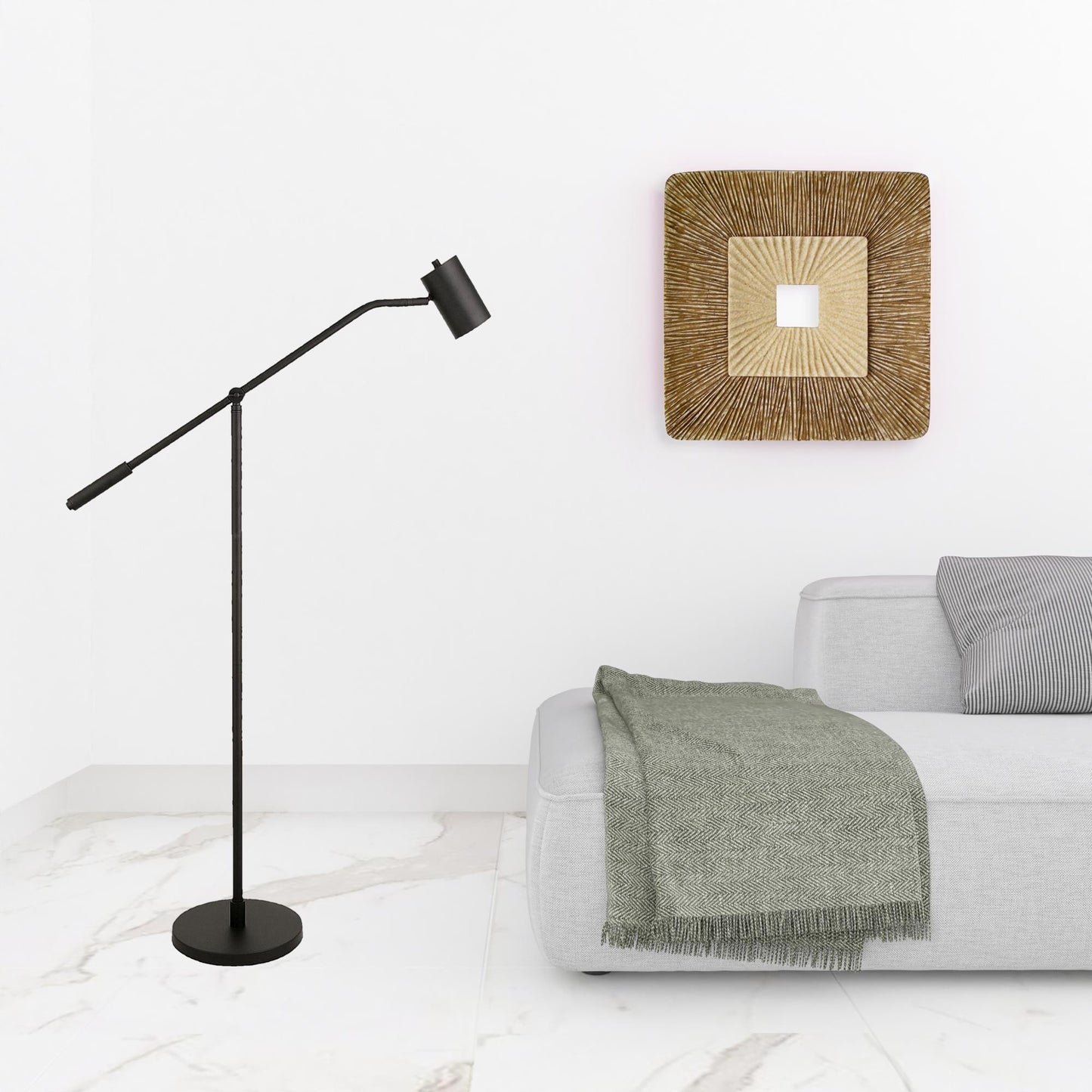 Black Swing Arm Floor Lamp w/ Shade