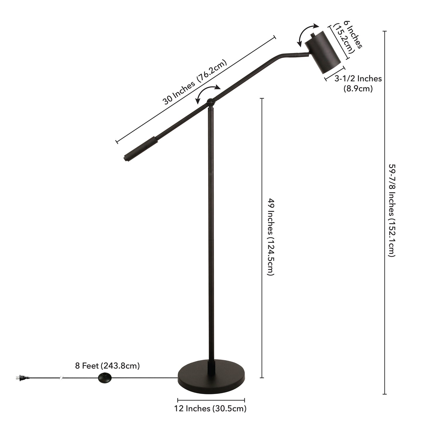 Black Swing Arm Floor Lamp w/ Shade